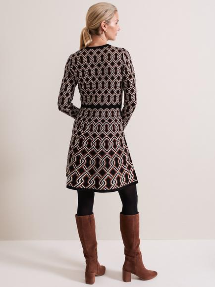 Phase Eight Josie Swing Dress, Black/Multi - view 2, Black/Multi