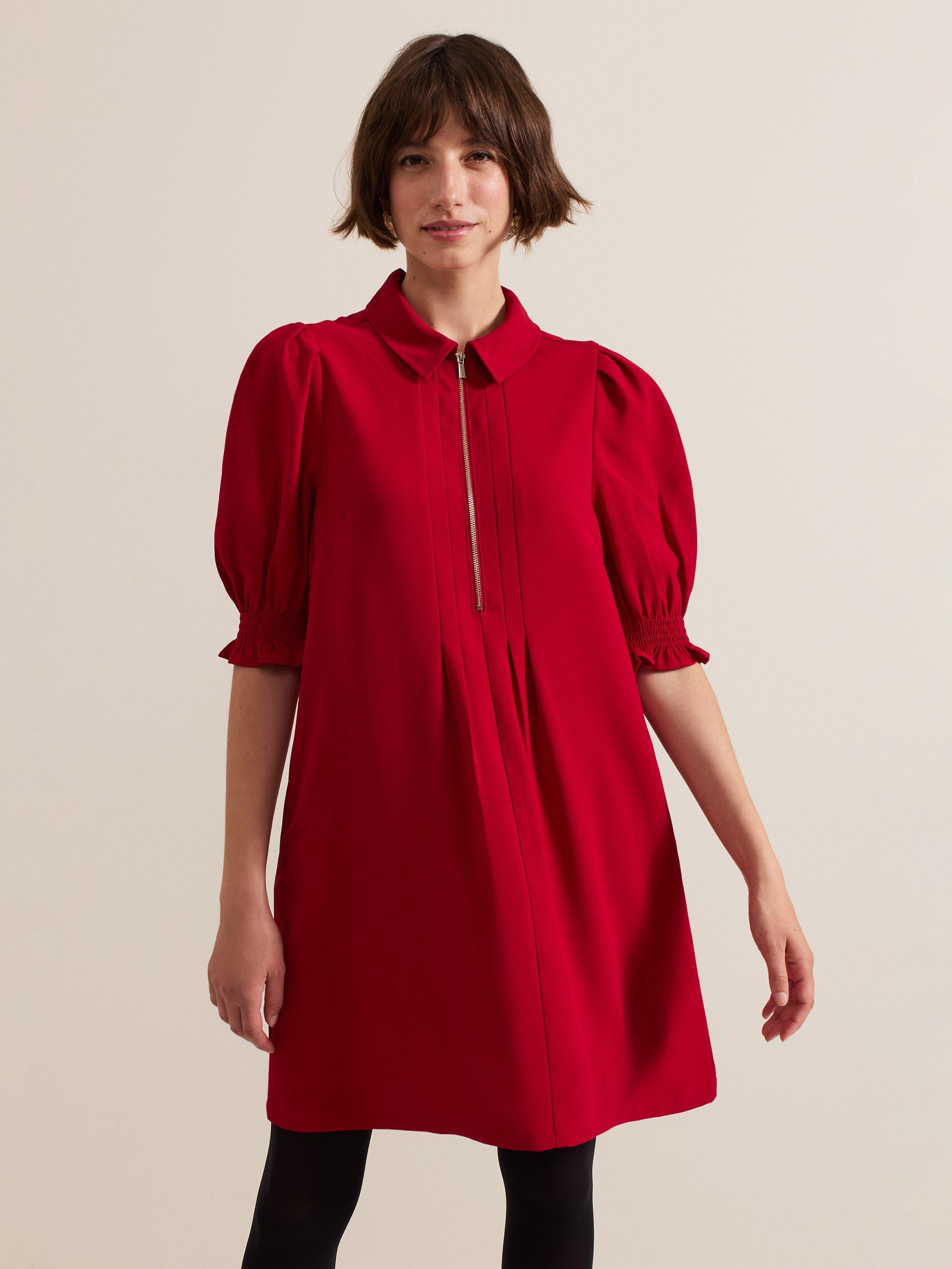 Product image 3 of 7, which shows Phase Eight Candice Zip Puff Sleeve Mini Dress, Red, 6
