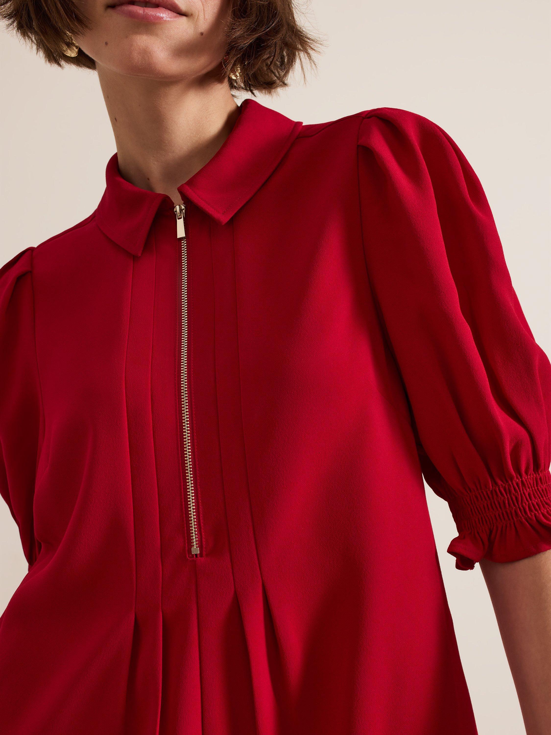 Product image 4 of 7, which shows Phase Eight Candice Zip Puff Sleeve Mini Dress, Red, 6