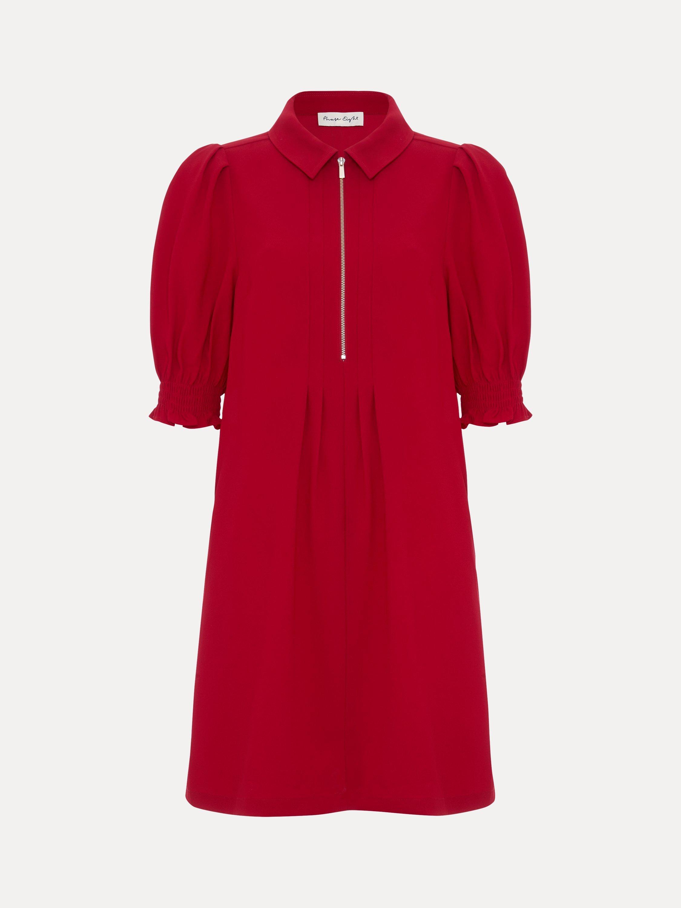 Product image 5 of 7, which shows Phase Eight Candice Zip Puff Sleeve Mini Dress, Red, 6