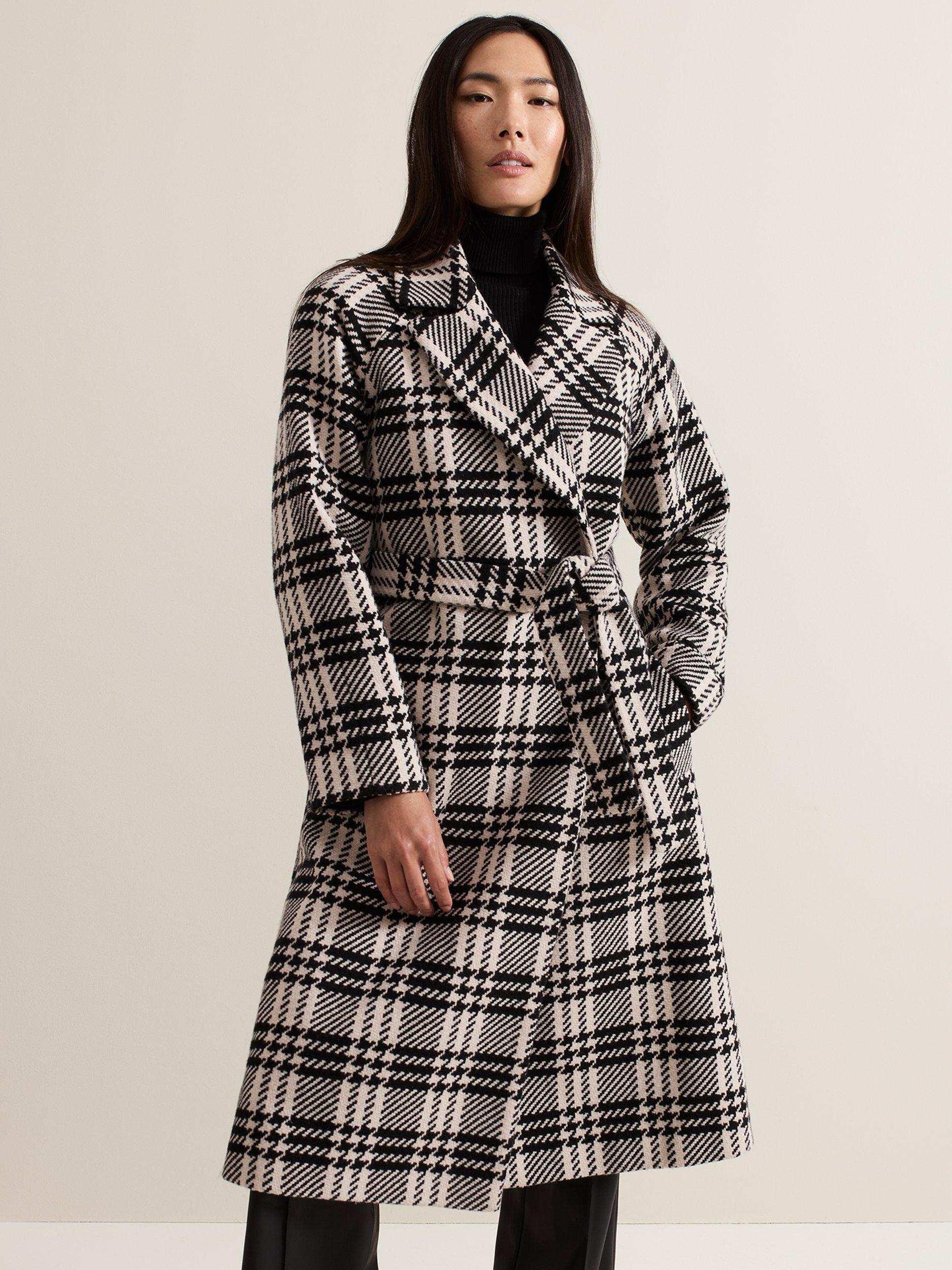 Phase Eight Cassie Wool Blend Dogtooth Coat Black Ivory