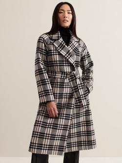 Phase Eight Cassie Wool Blend Dogtooth Coat, Black/Ivory, Black/Ivory