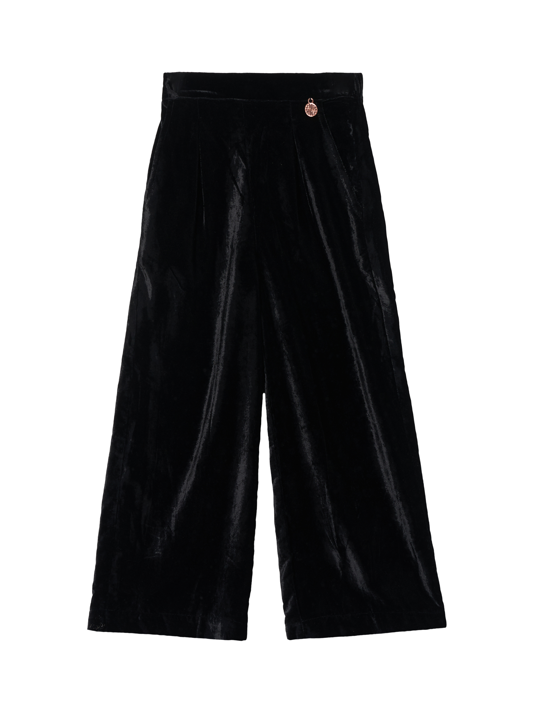 Product image 3 of 5, which shows Angel & Rocket Kids' Velvet Wide Leg Trousers, Black, 11 years