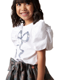 Angel & Rocket Kids' Aofie Diamante Bow T-Shirt, White