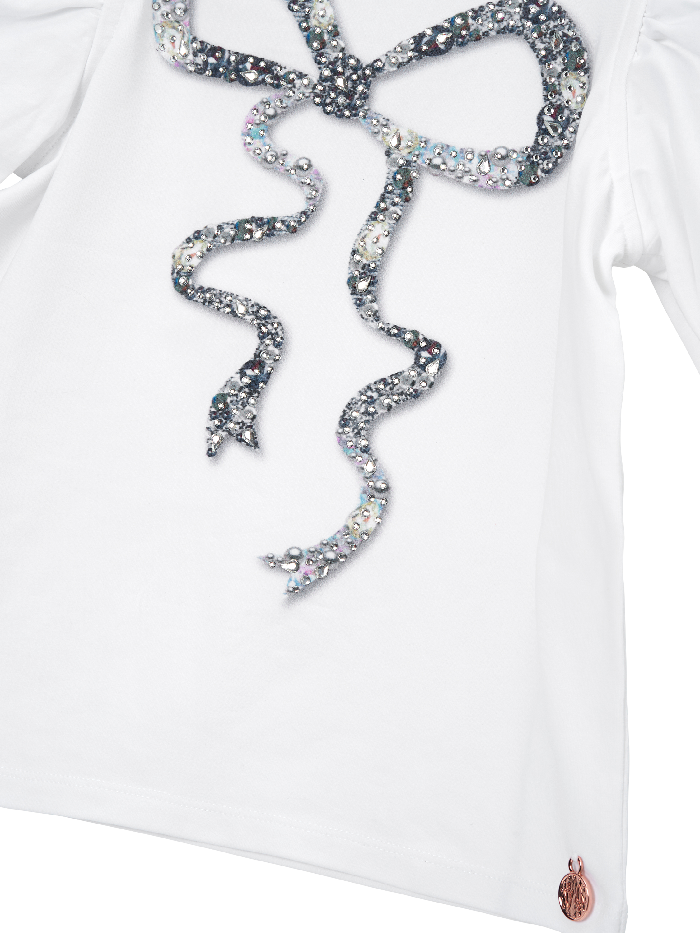 Product image 6 of 6, which shows Angel & Rocket Kids' Aofie Diamante Bow T-Shirt, White, 3-4 years