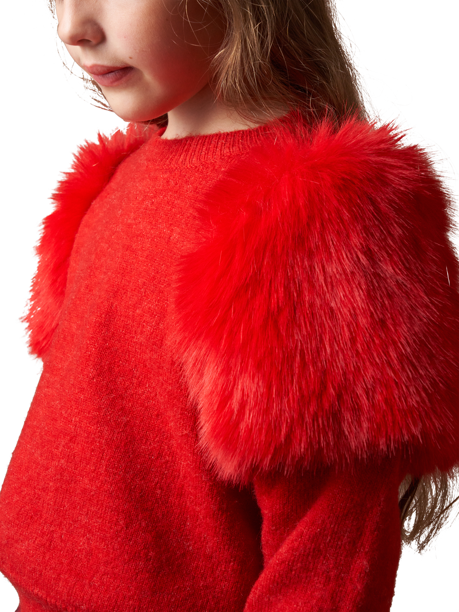 Product image 2 of 5, which shows Angel & Rocket Kids' Fur Shoulder Jumper, Red, 7-8 years