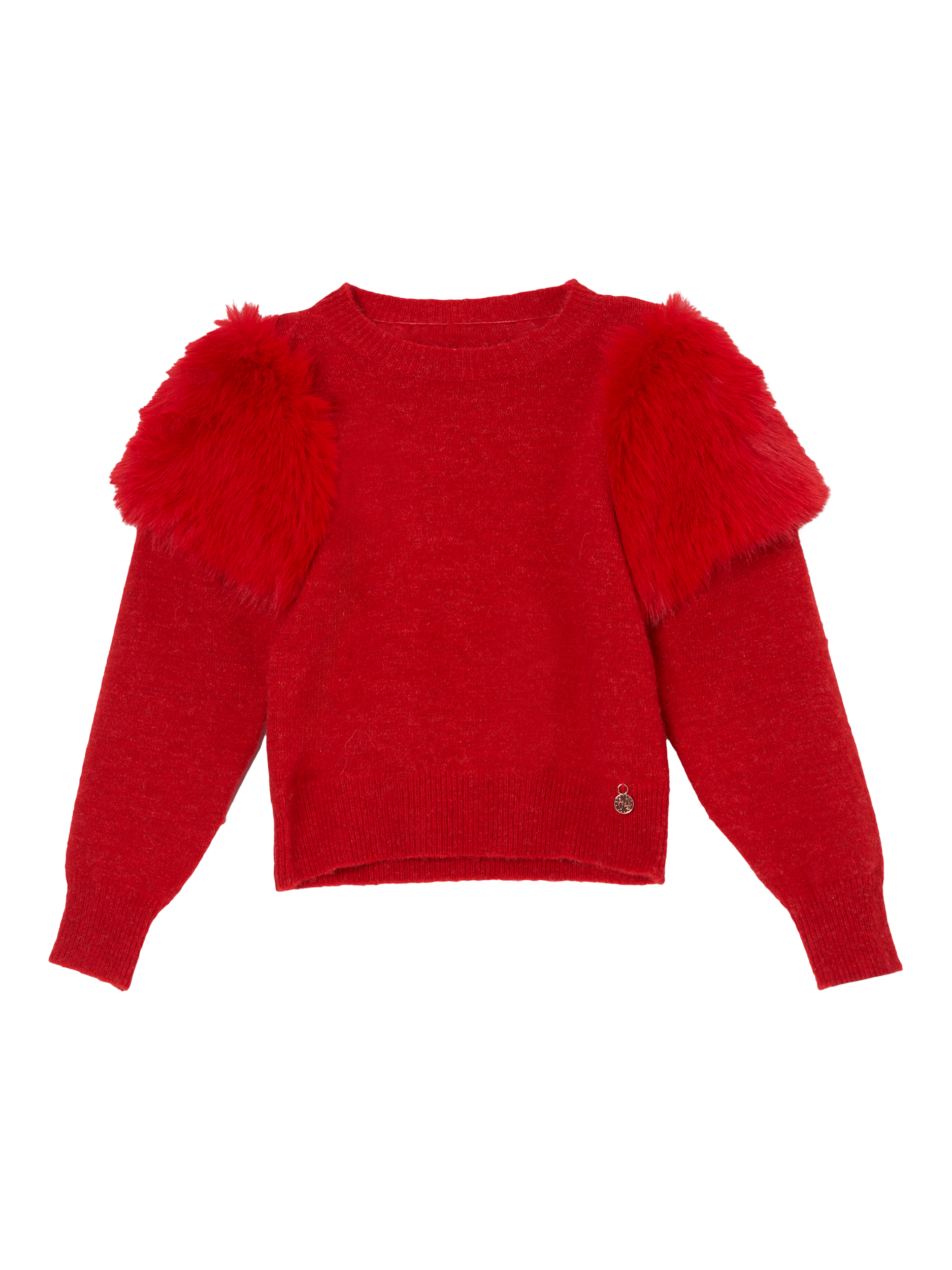 Product image 3 of 5, which shows Angel & Rocket Kids' Fur Shoulder Jumper, Red, 7-8 years