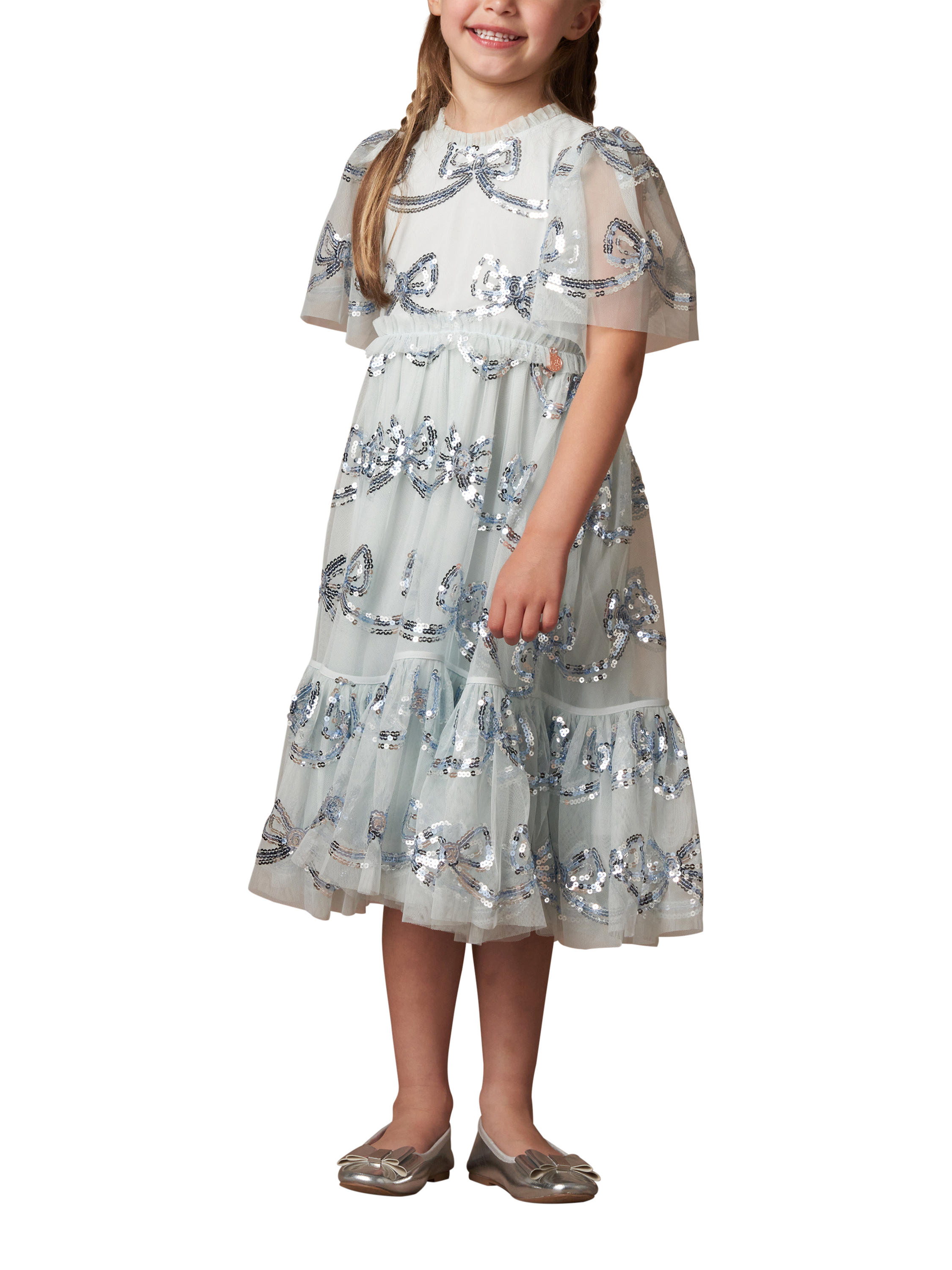 Product image 1 of 7, which shows Angel & Rocket Kids' Sequin Bow Dress, Blue, 3 years