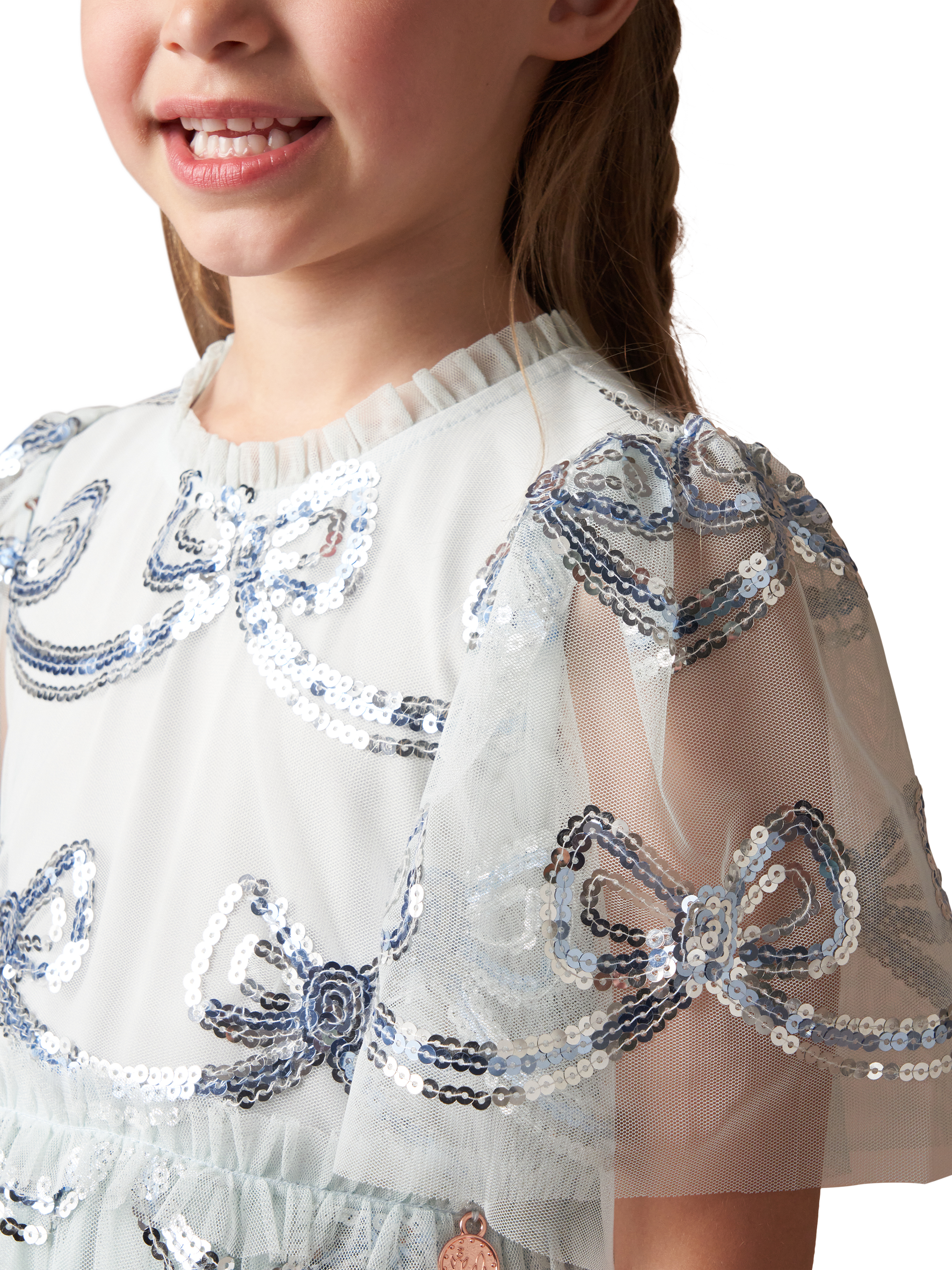 Product image 2 of 7, which shows Angel & Rocket Kids' Sequin Bow Dress, Blue, 3 years