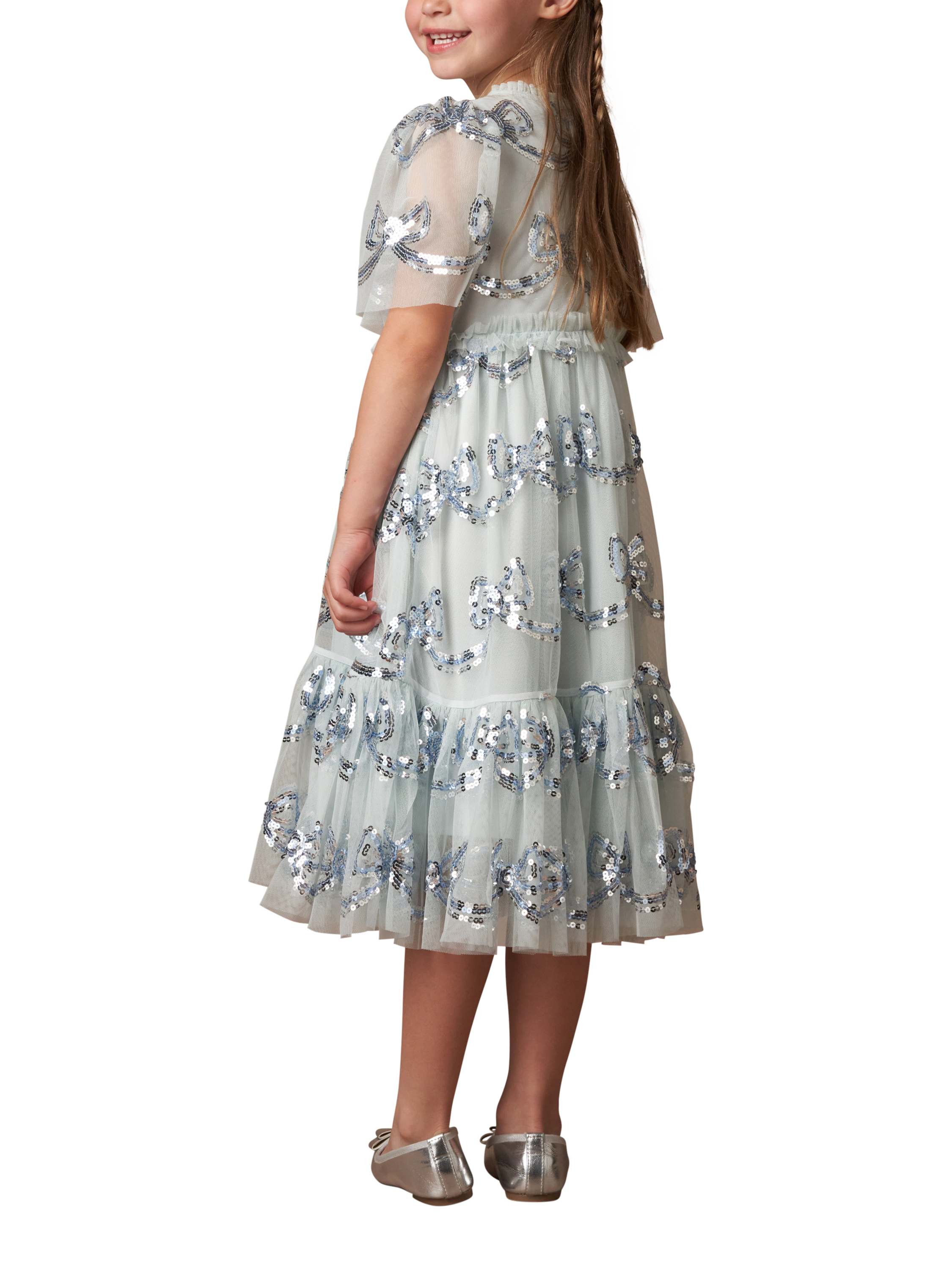 Product image 3 of 7, which shows Angel & Rocket Kids' Sequin Bow Dress, Blue, 3 years