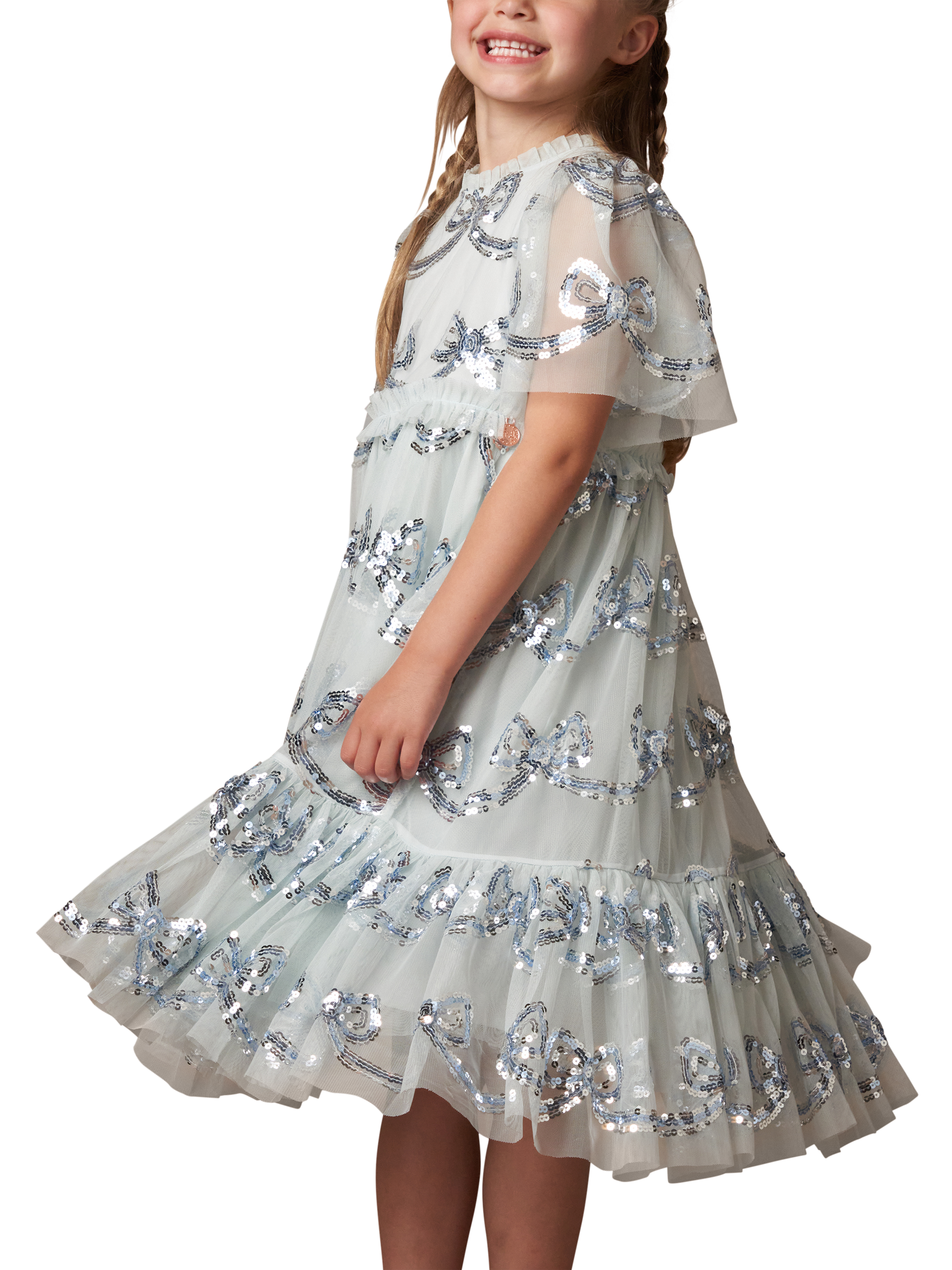 Product image 4 of 7, which shows Angel & Rocket Kids' Sequin Bow Dress, Blue, 3 years