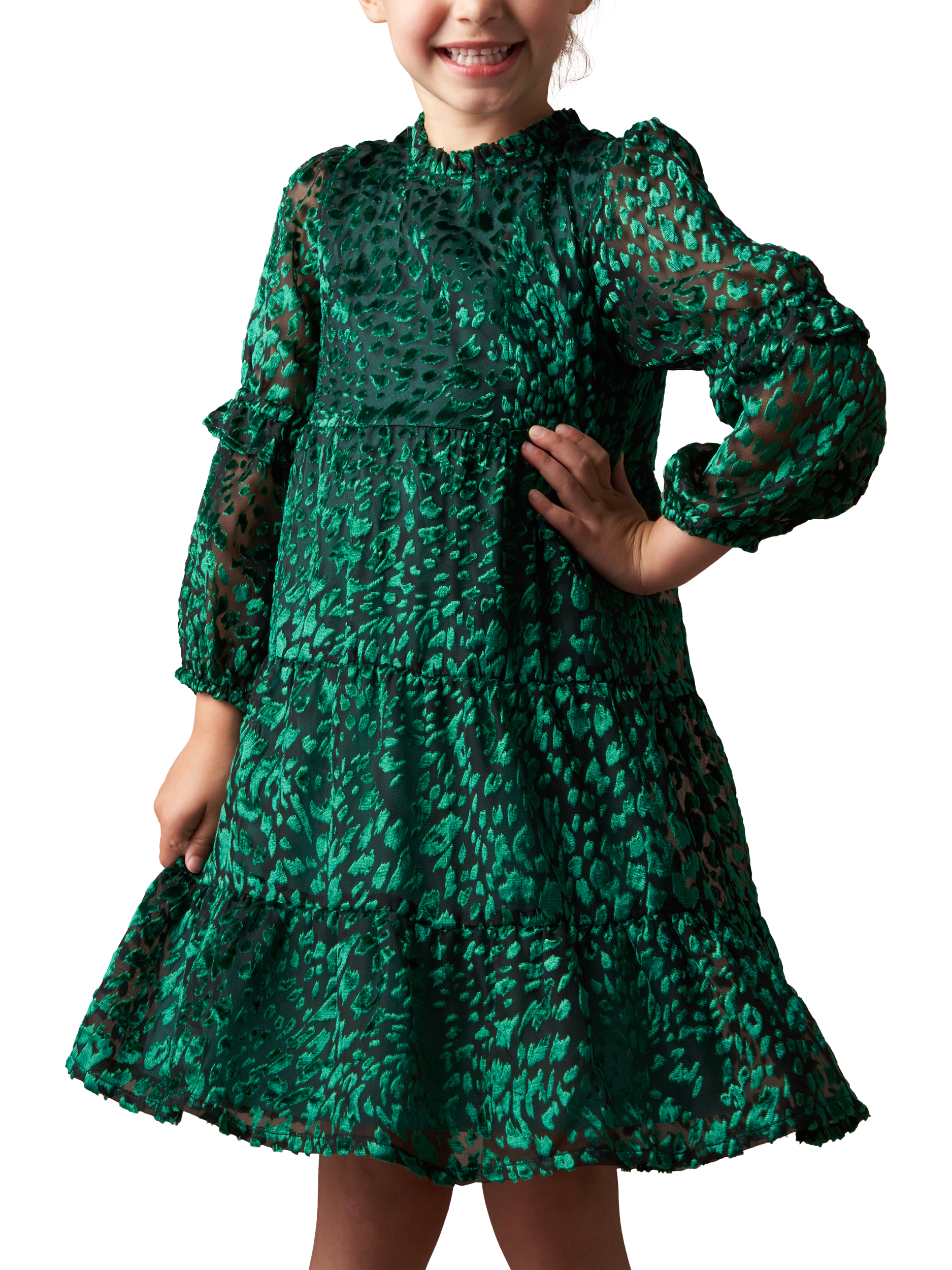 Angel & Rocket Kids' Devore Velvet Dress, Green