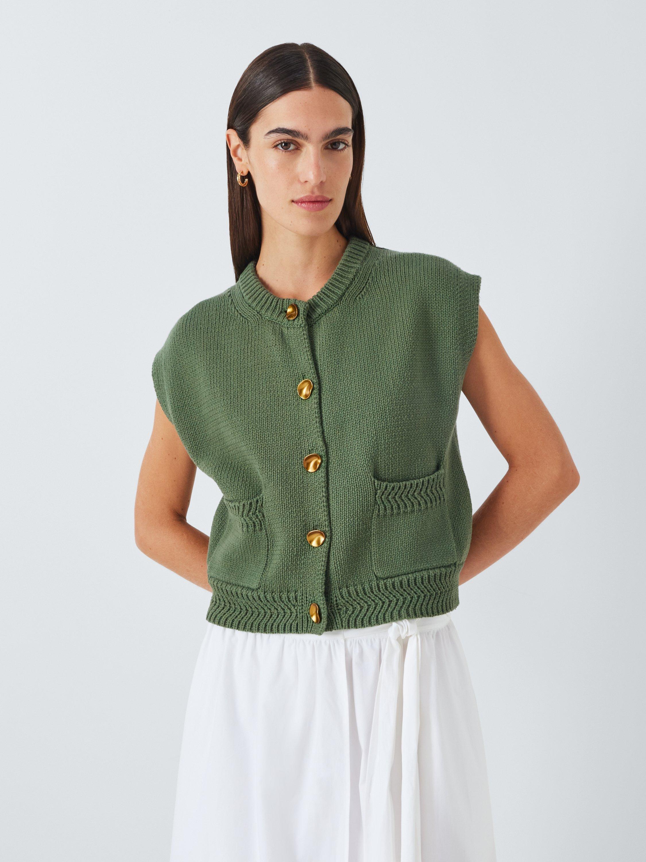 John Lewis Patch Pocket Sleeveless Cardigan, Dark Green