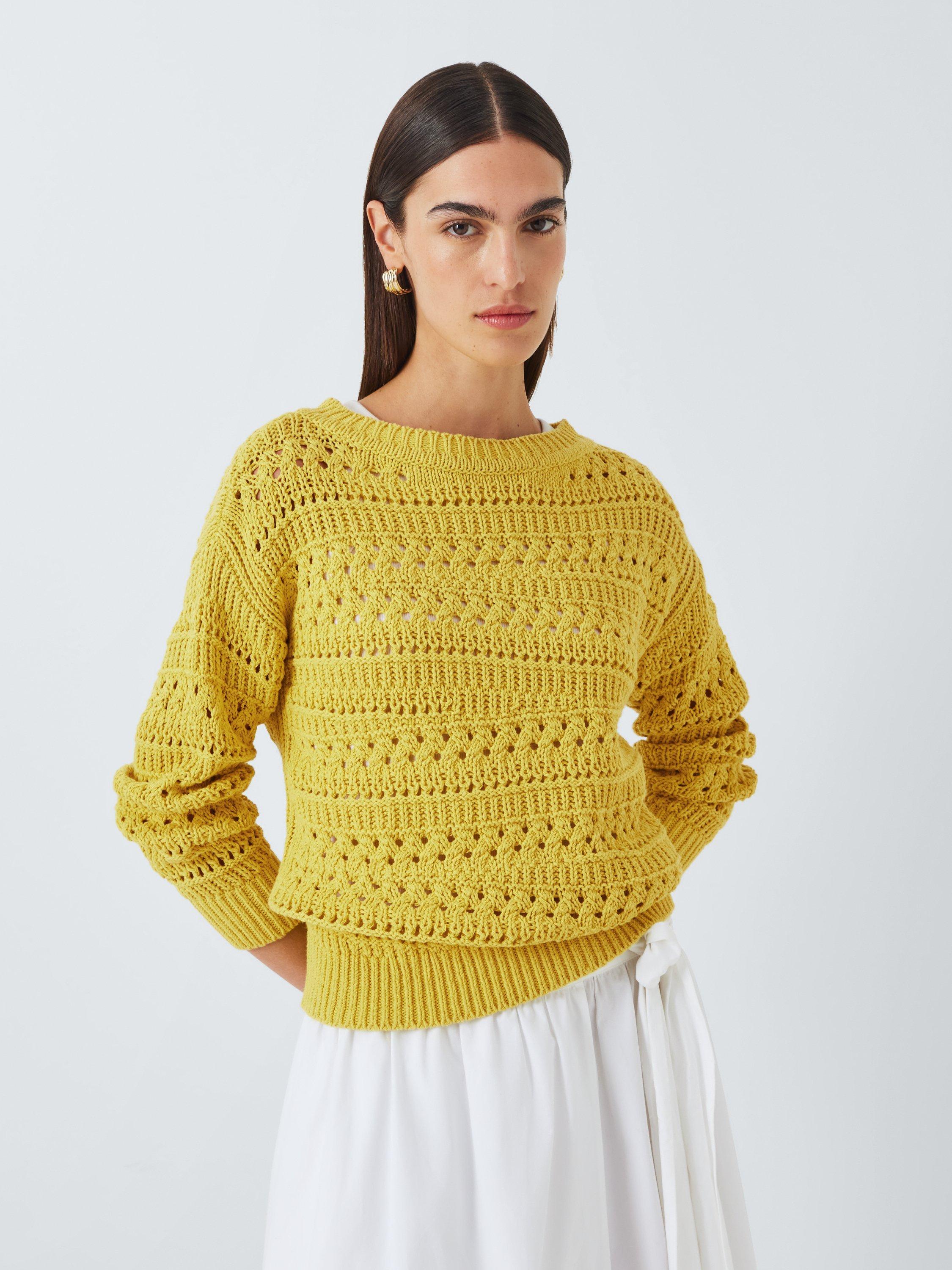 Product image 1 of 6, which shows John Lewis Cotton Linen Blend Pointelle Knit Jumper, Lime, XL