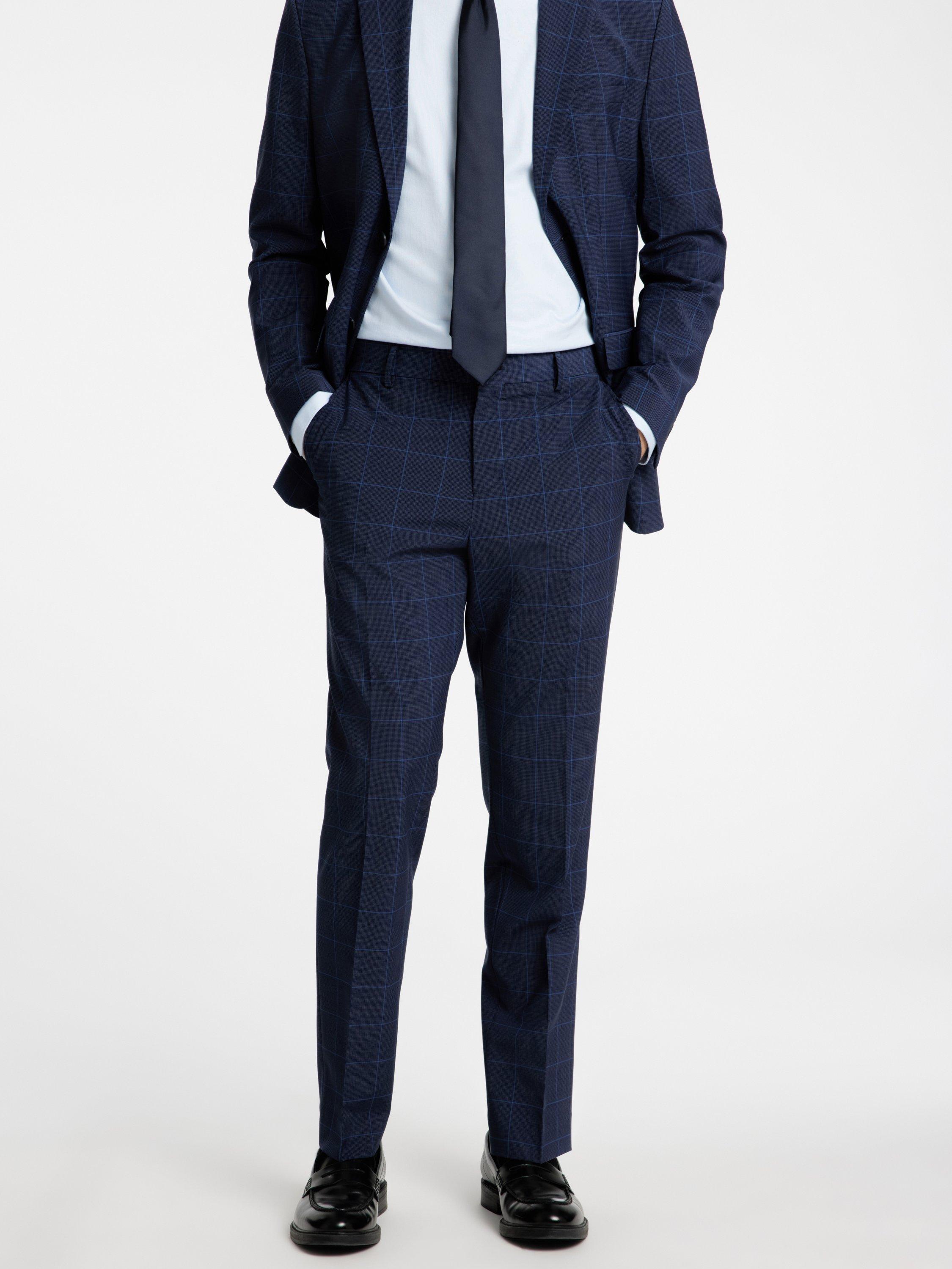Selected Slim Fit Suit Trousers, Navy Check