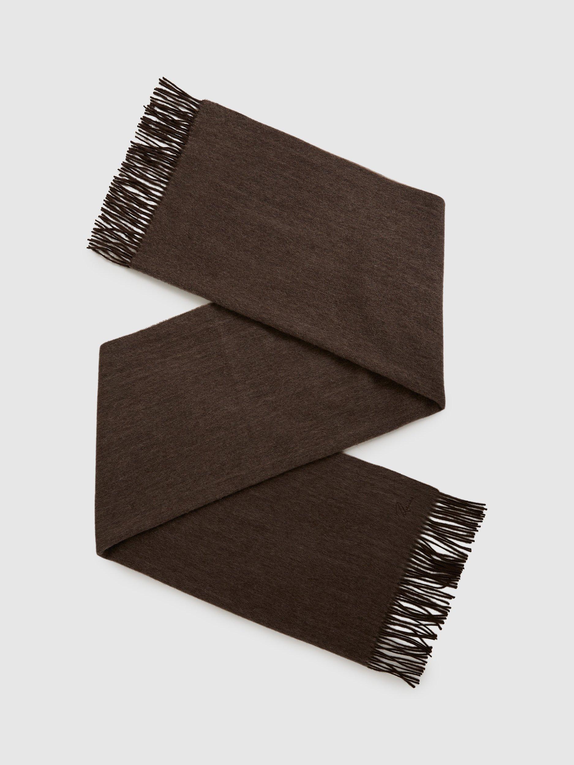 Product image 1 of 4, which shows Reiss Picton Wool Cashmere Blend Scarf, Chocolate, One Size