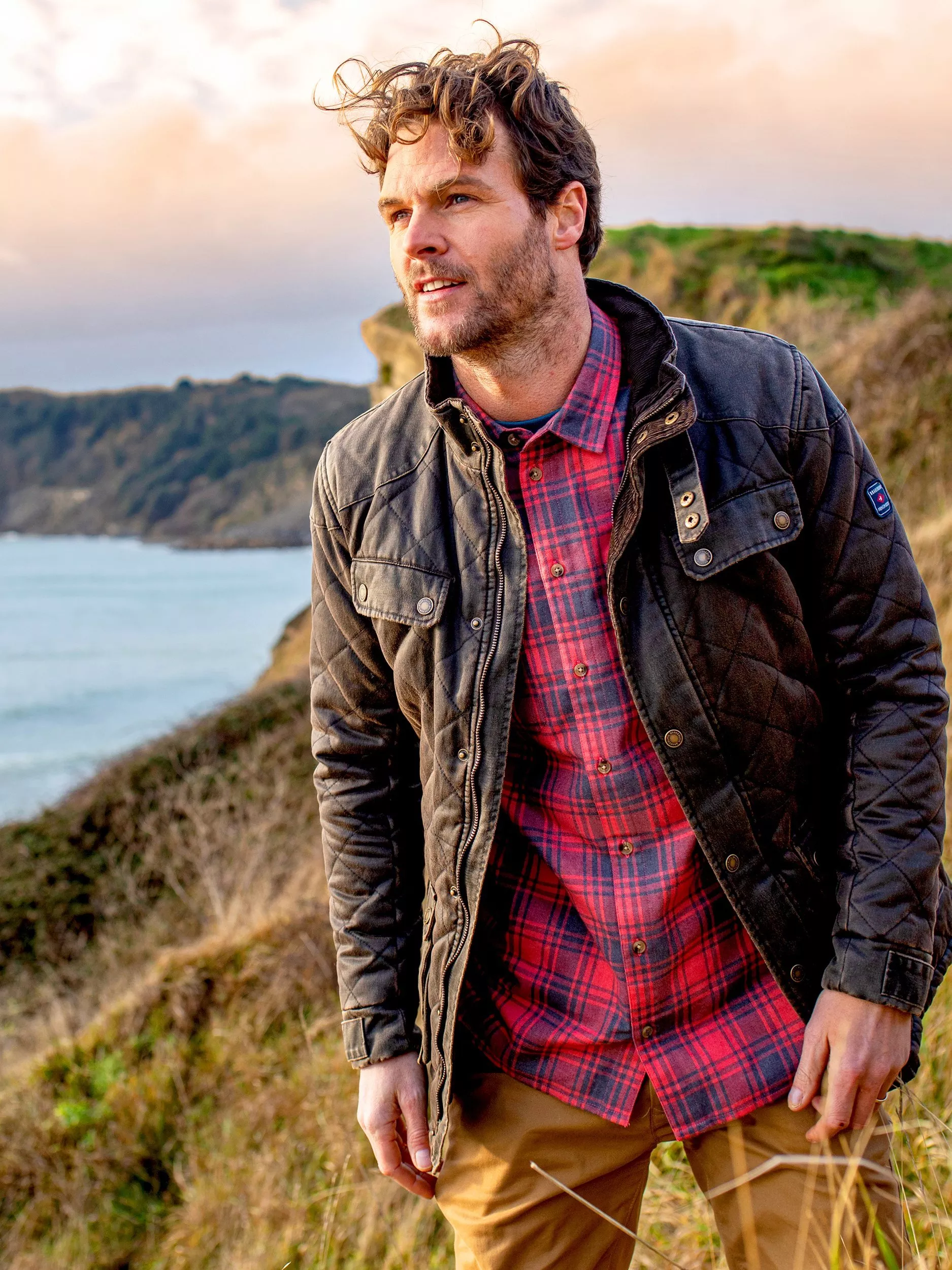 Brakeburn Dry Wax Cotton Quilted Jacket Brown