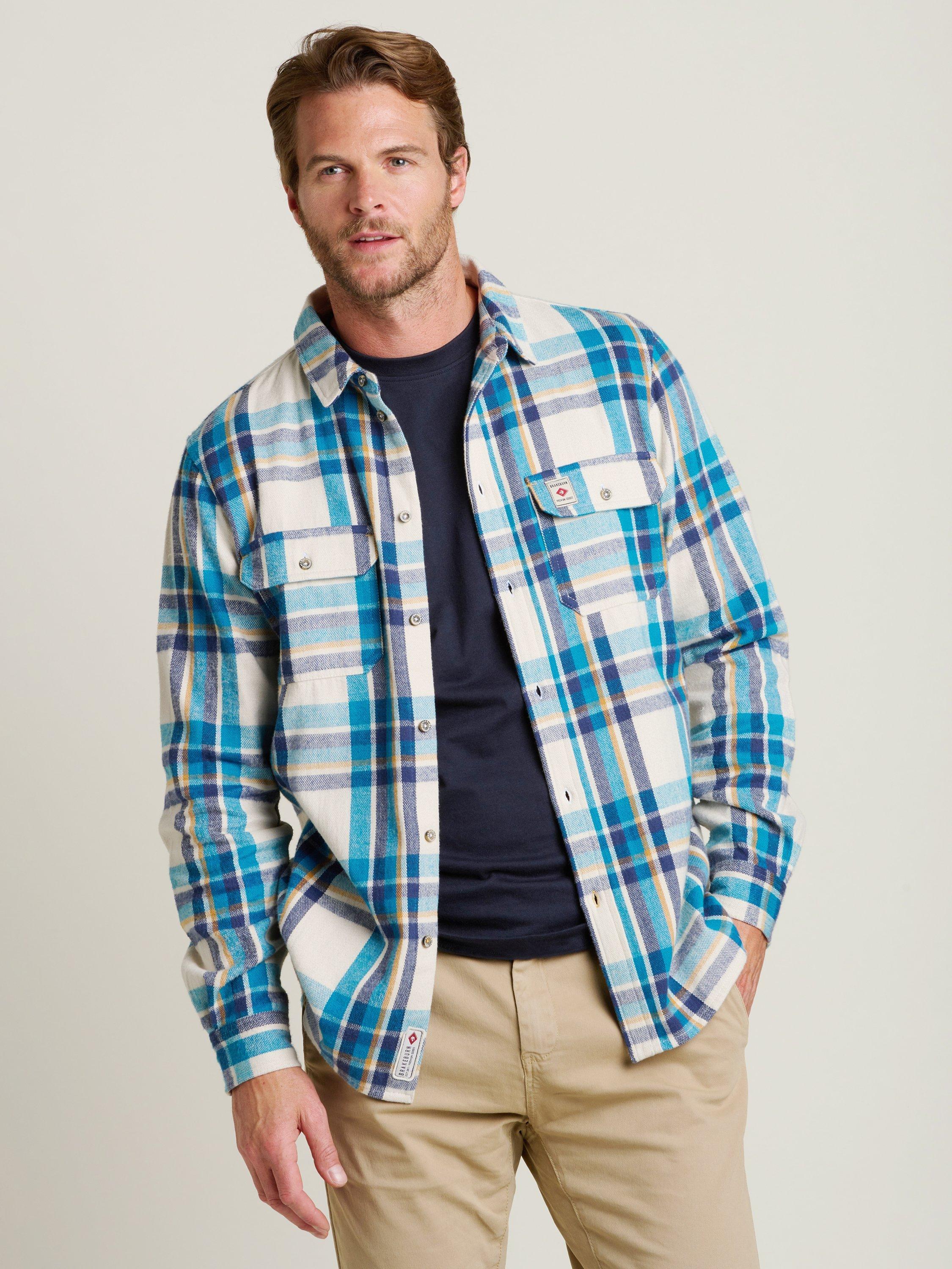 Product image 1 of 4, which shows Brakeburn Cotton Regular Fit Check Overshirt, Cream, S