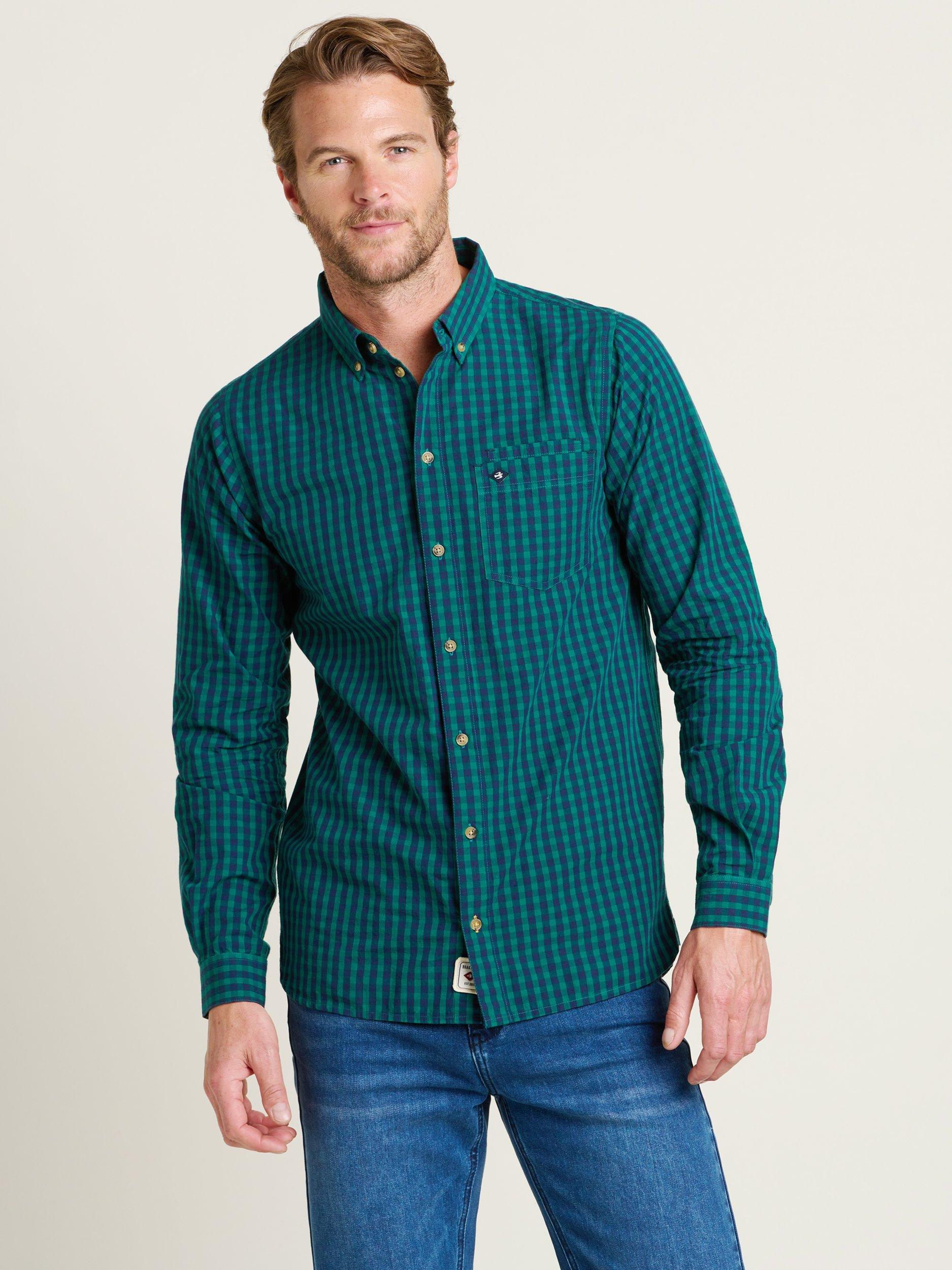 Product image 1 of 4, which shows Brakeburn Gingham Cotton Shirt, Navy, S