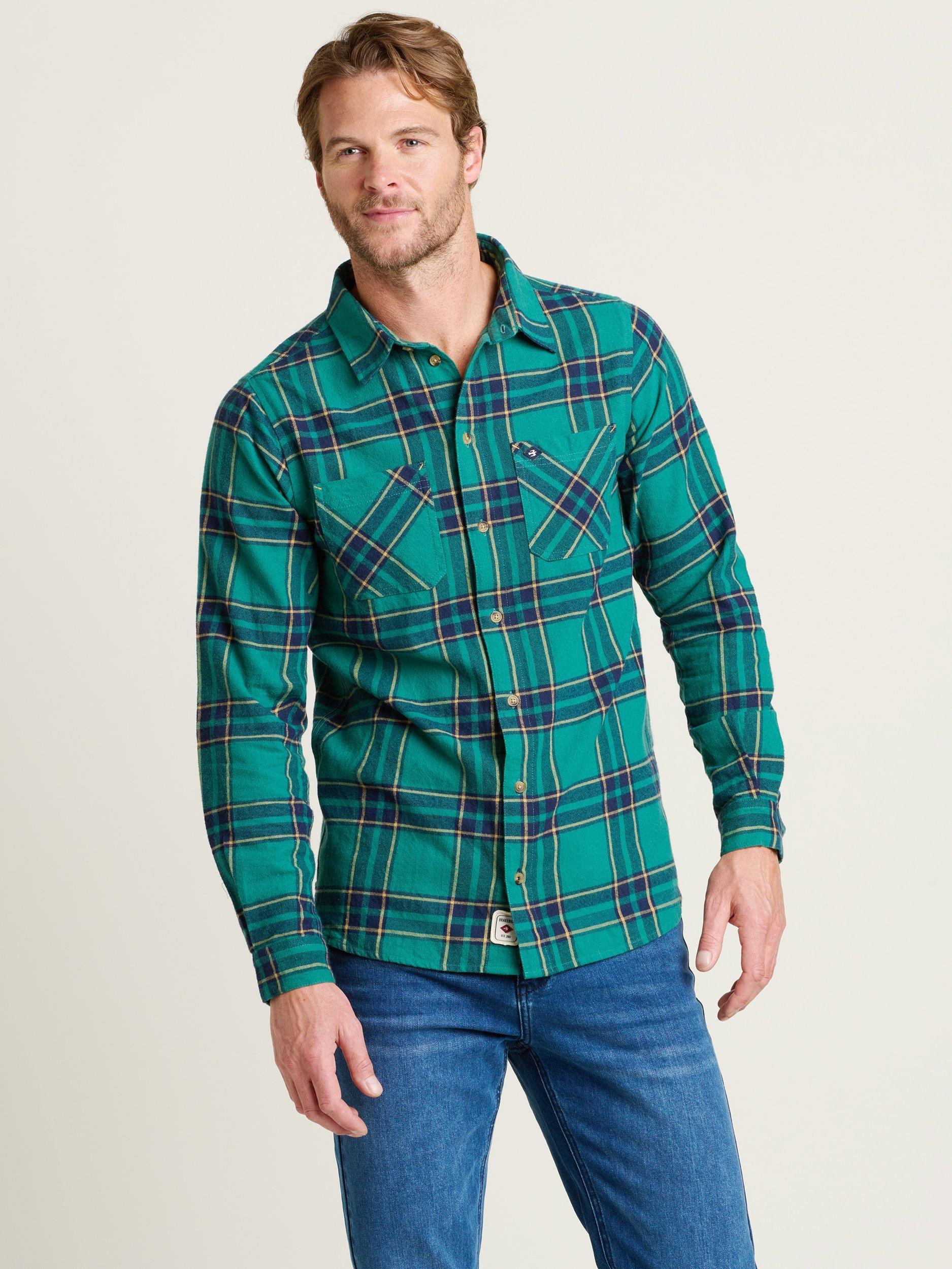 Product image 1 of 4, which shows Brakeburn Check Flannel Shirt, Green, S