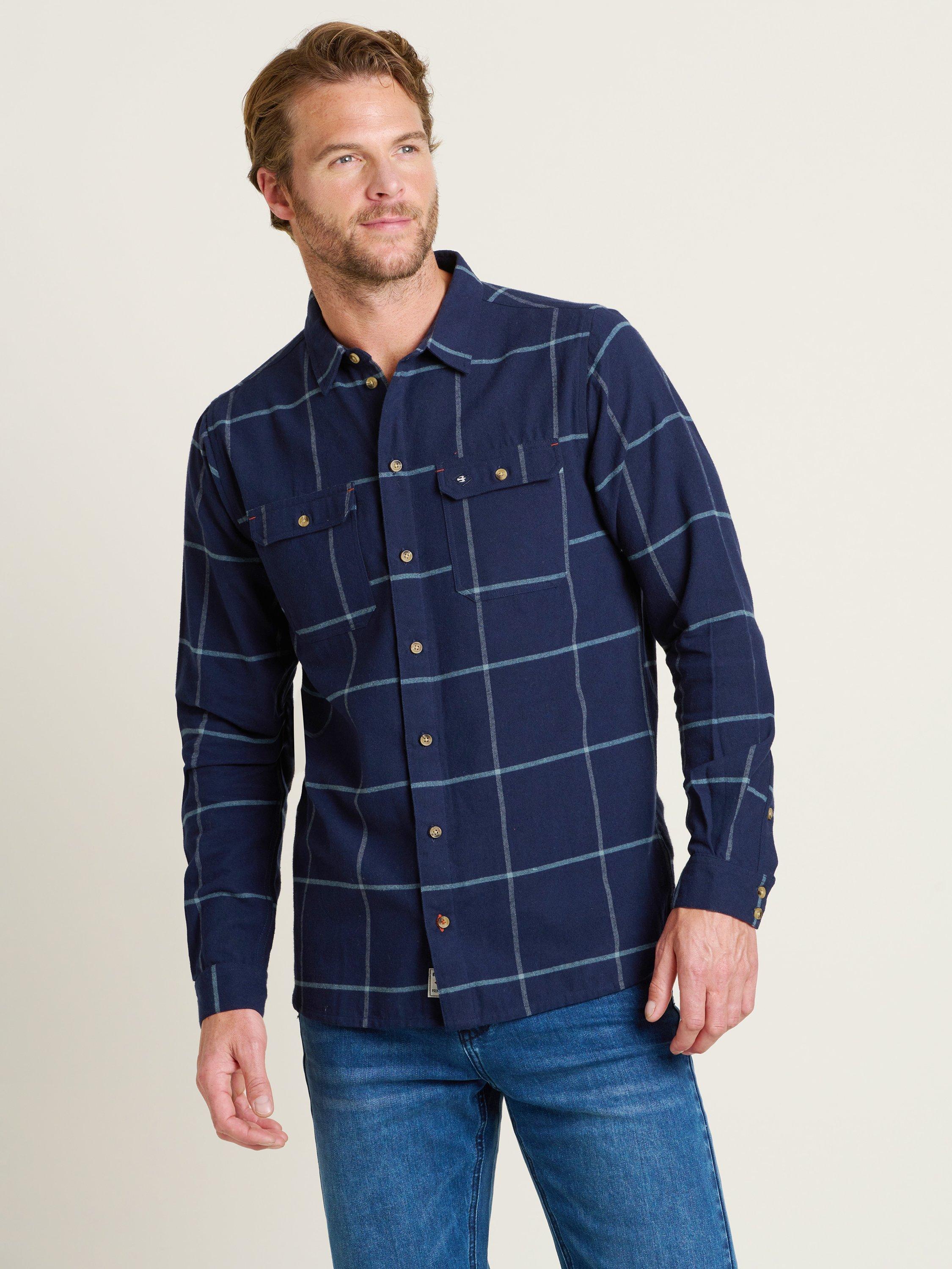 Product image 1 of 4, which shows Brakeburn Check Shirt, Navy, S