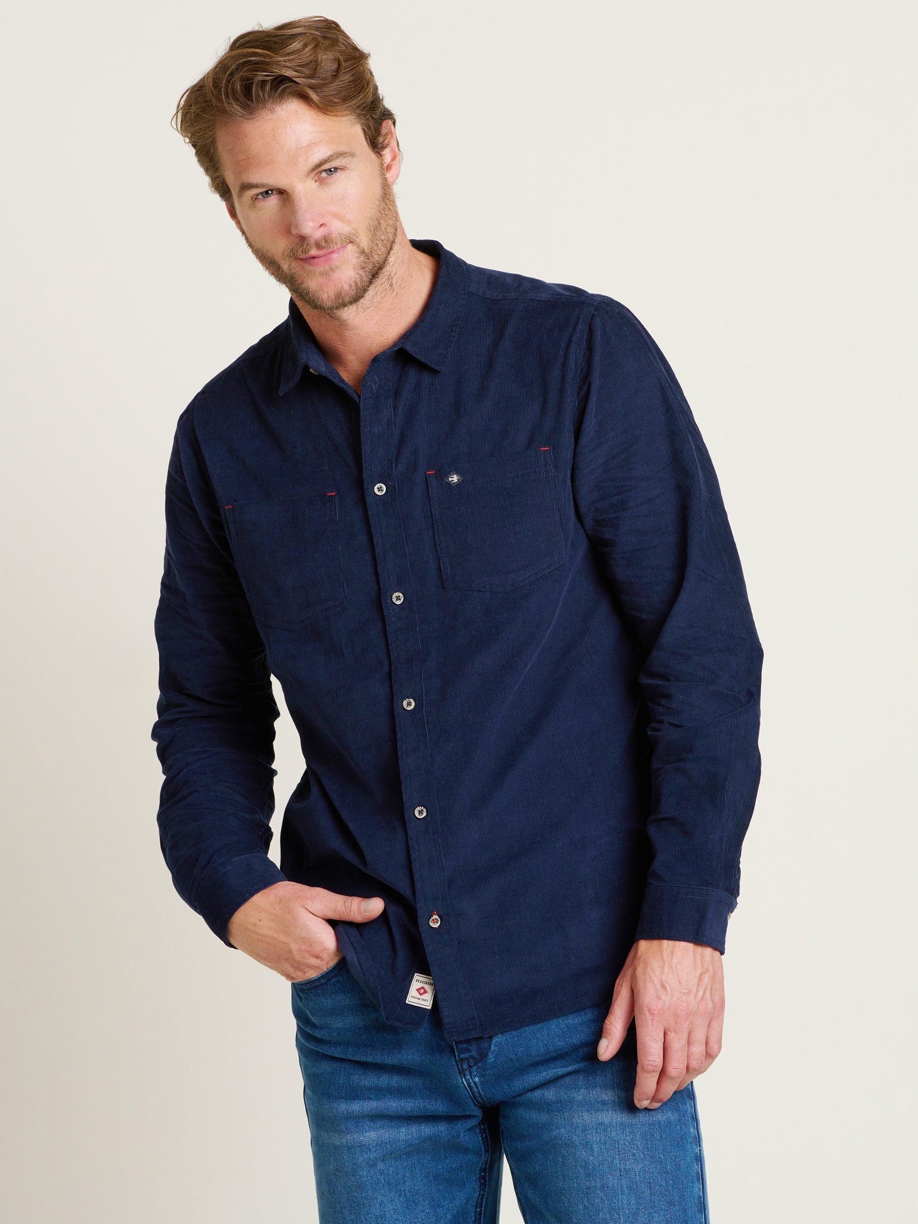 Product image 1 of 4, which shows Brakeburn Cotton Regular Fit Corduroy Shirt, Navy, S