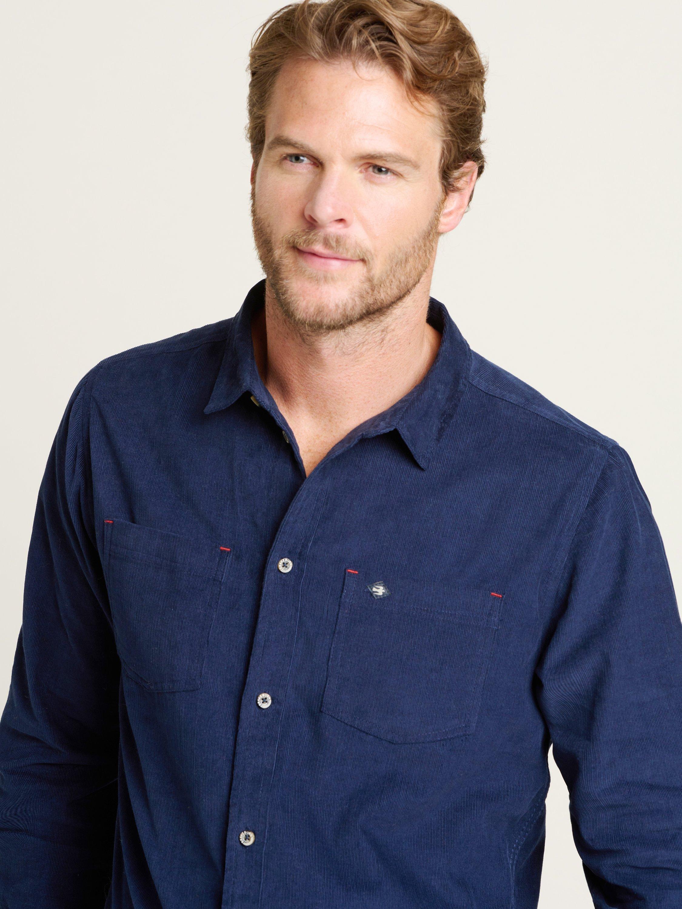 Product image 3 of 4, which shows Brakeburn Cotton Regular Fit Corduroy Shirt, Navy, S