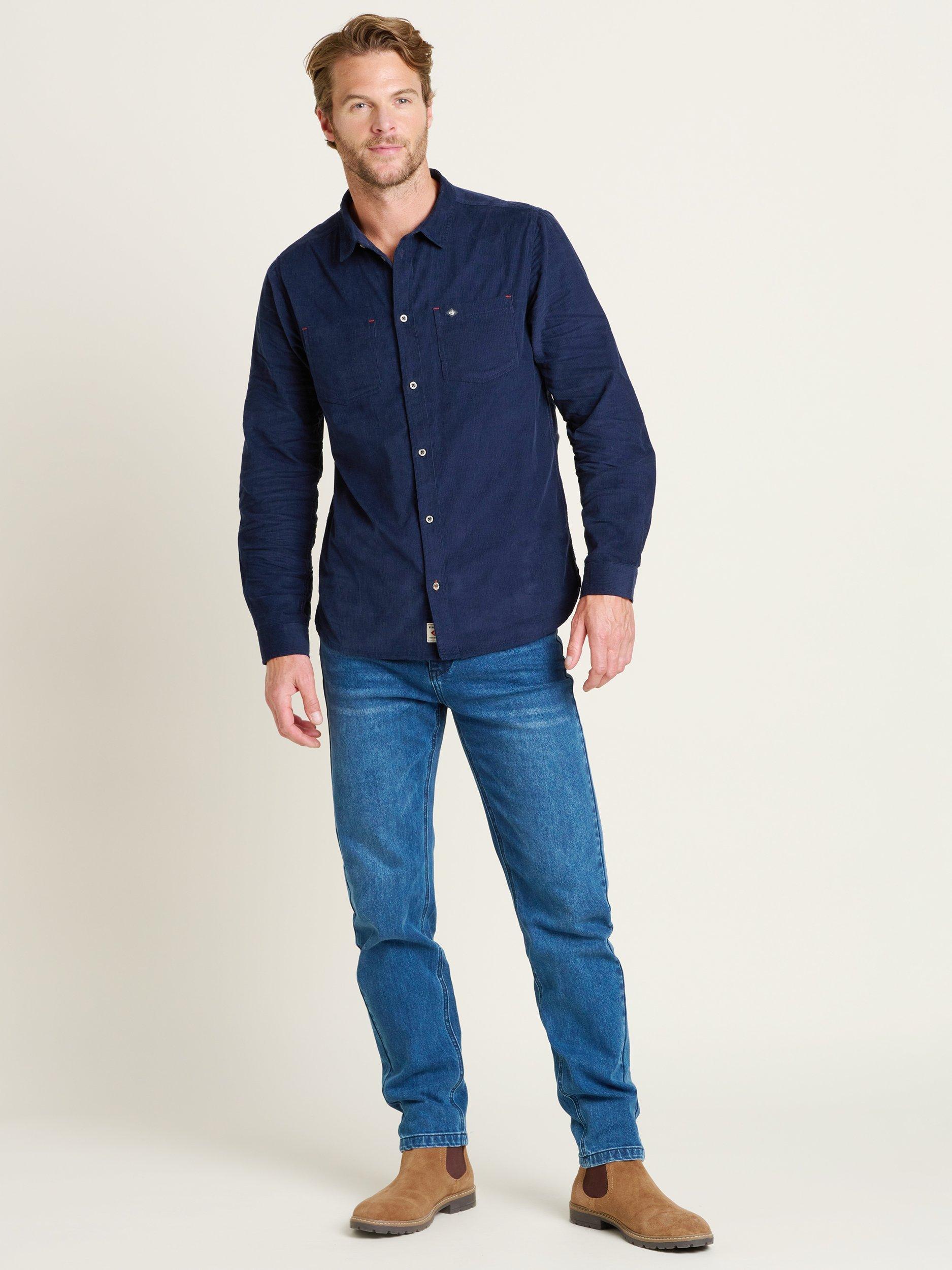 Product image 4 of 4, which shows Brakeburn Cotton Regular Fit Corduroy Shirt, Navy, S