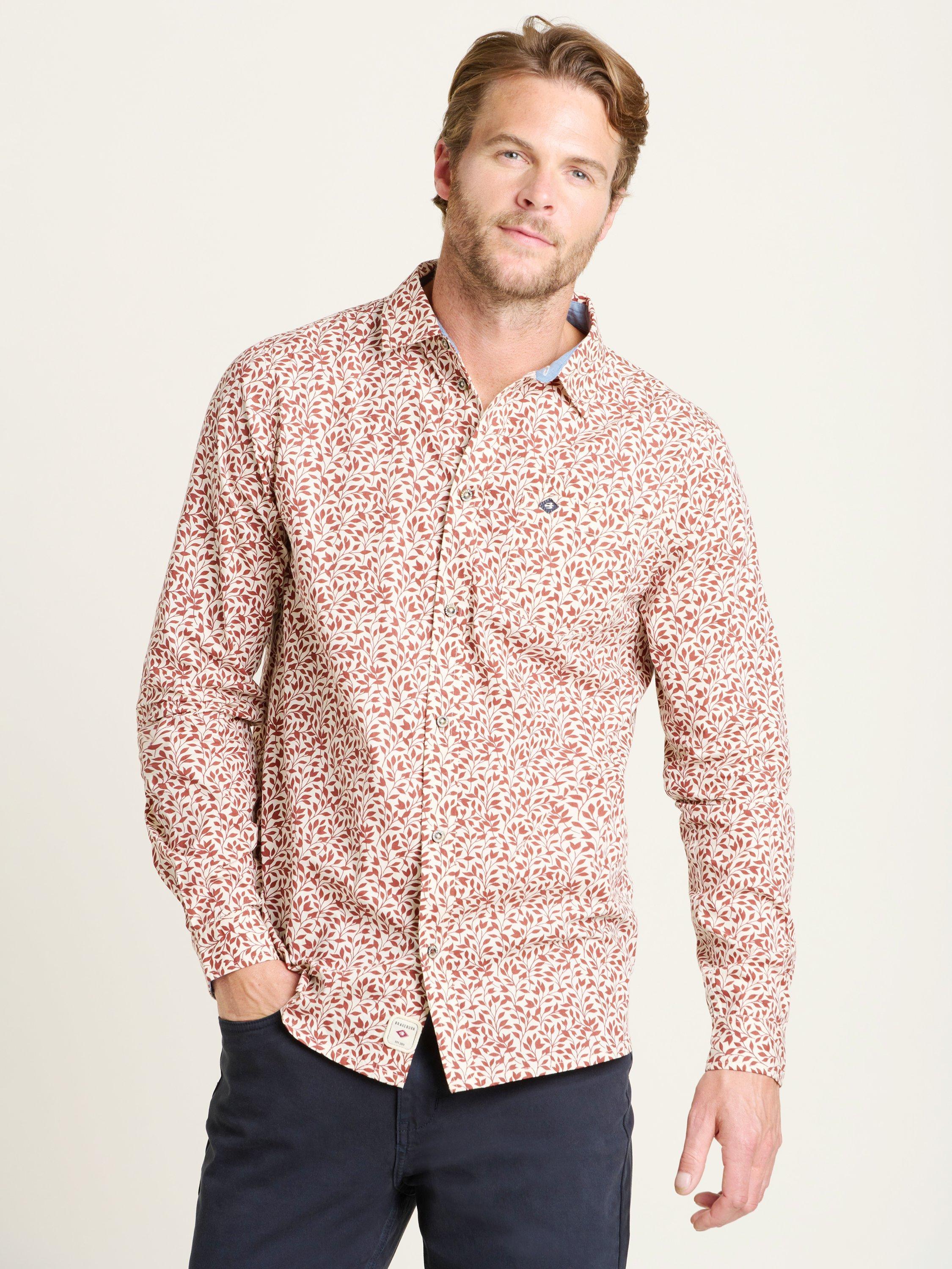 Product image 1 of 4, which shows Brakeburn Trailing Cotton Regular Fit Floral Shirt, Burgundy, S
