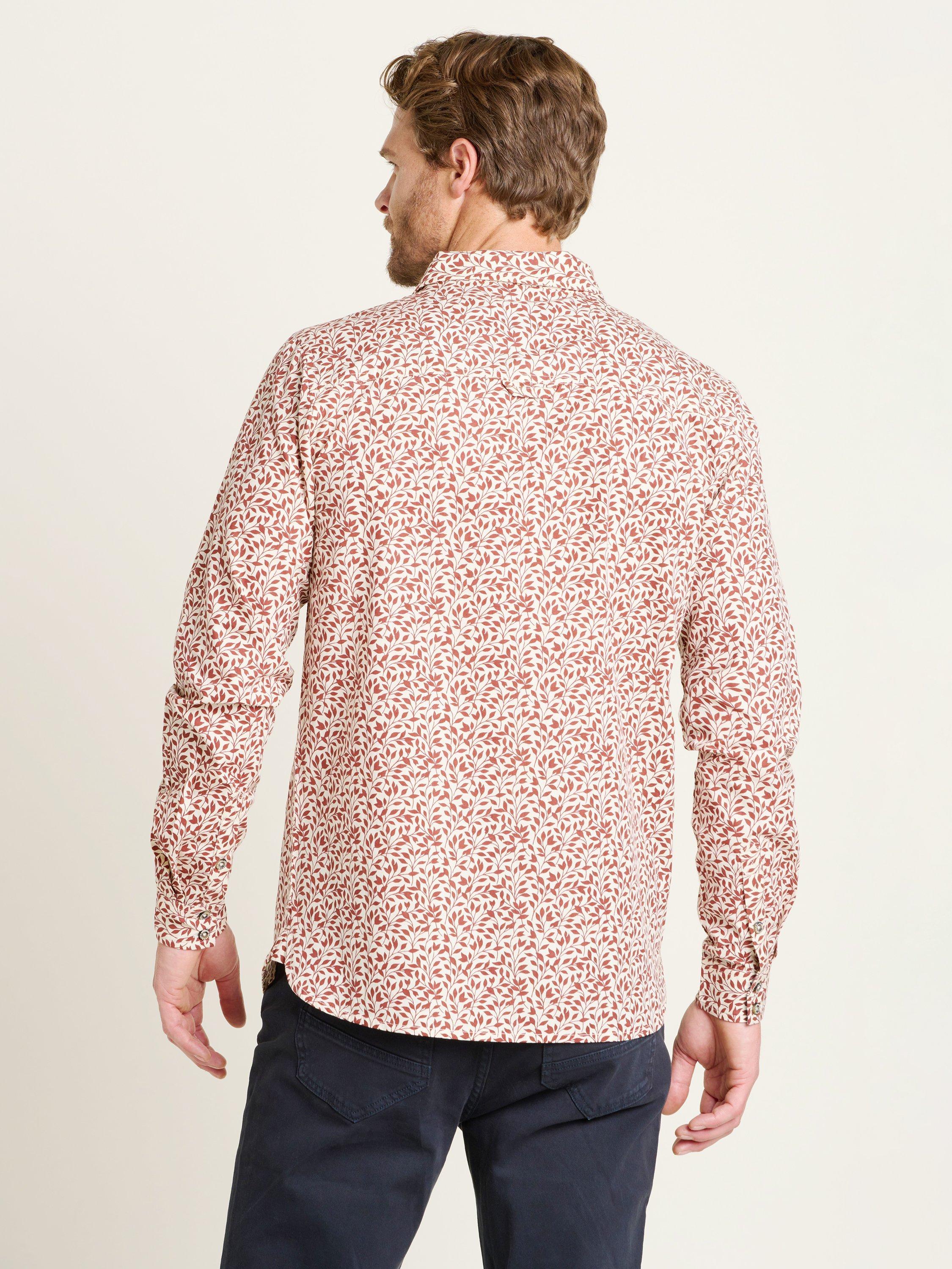 Product image 2 of 4, which shows Brakeburn Trailing Cotton Regular Fit Floral Shirt, Burgundy, S
