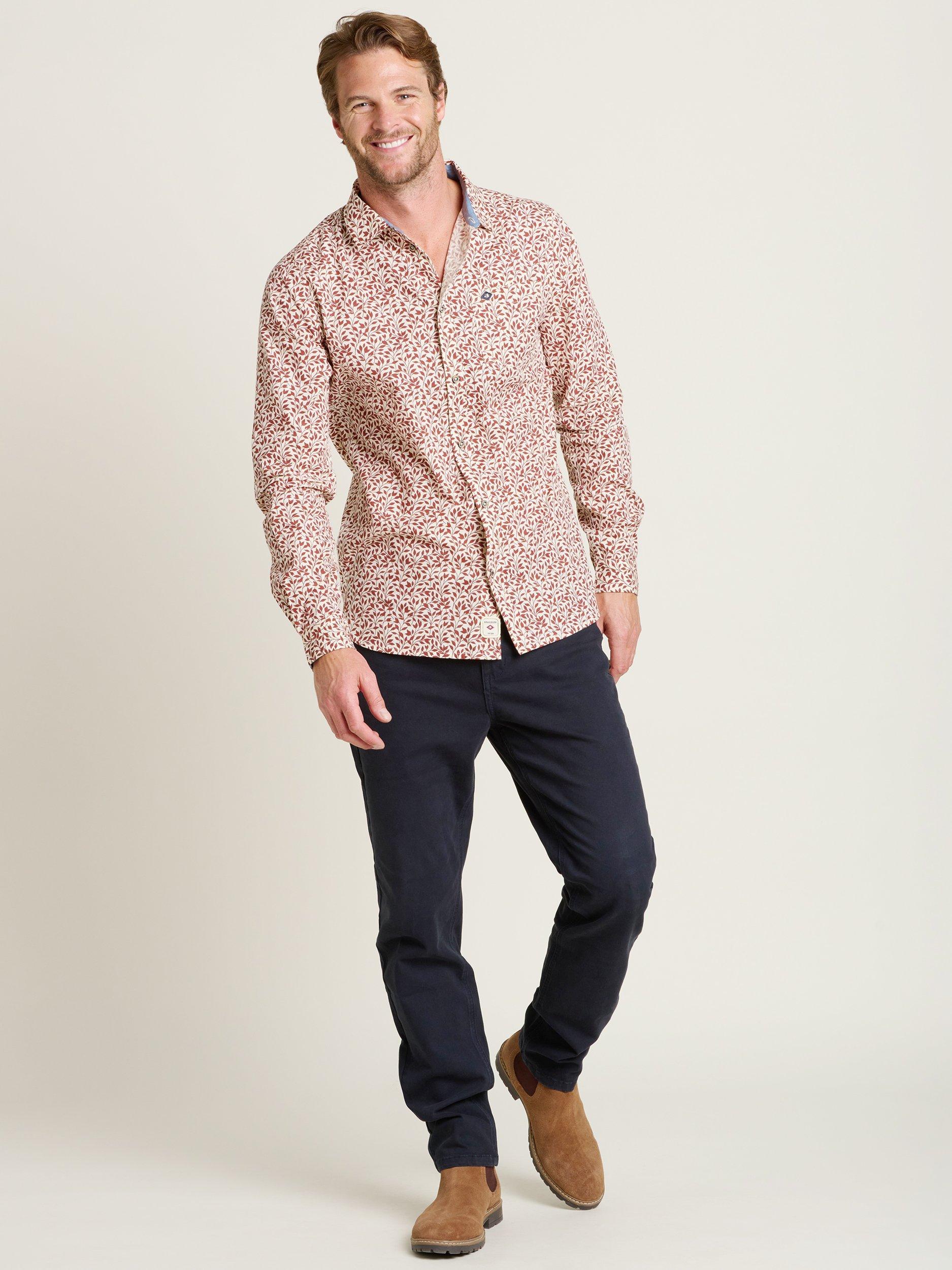 Product image 4 of 4, which shows Brakeburn Trailing Cotton Regular Fit Floral Shirt, Burgundy, S