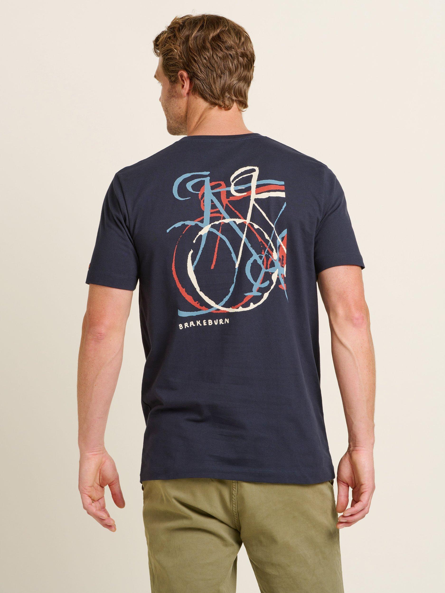 Product image 3 of 4, which shows Brakeburn Abstract Bikes T-Shirt, Navy, S