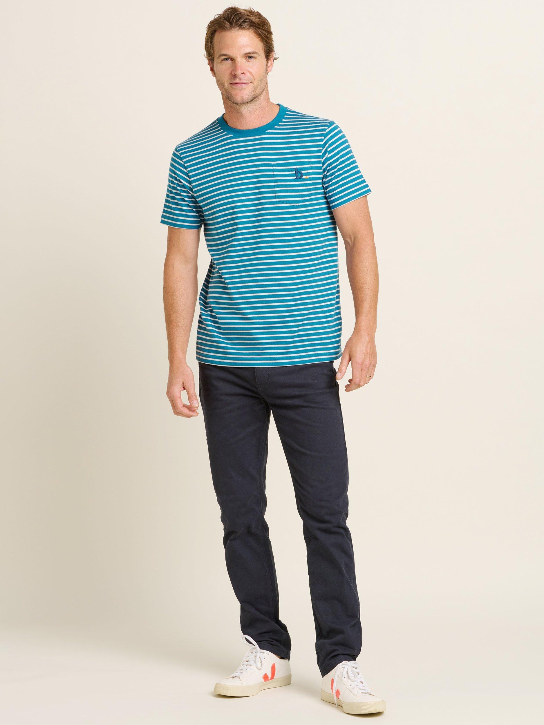 Product image 1 of 4, which shows Brakeburn Cotton Regular Fit Short Sleeve Stripe T-Shirt, Blue, S