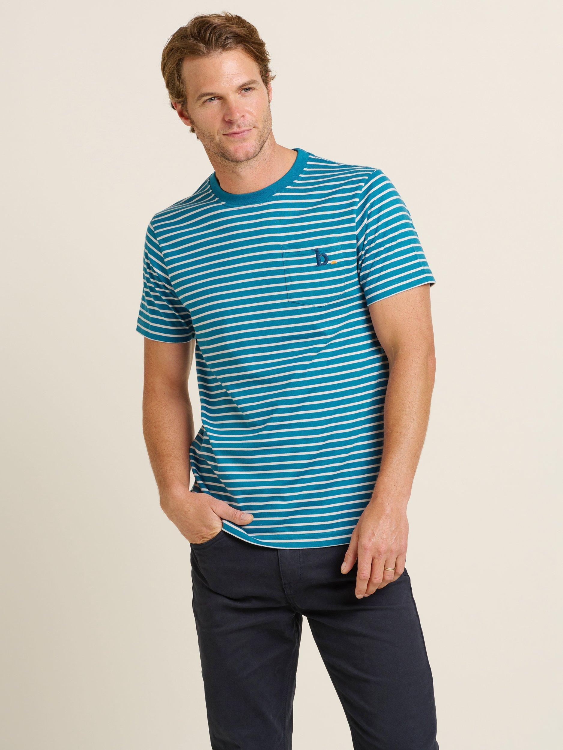 Product image 2 of 4, which shows Brakeburn Cotton Regular Fit Short Sleeve Stripe T-Shirt, Blue, S