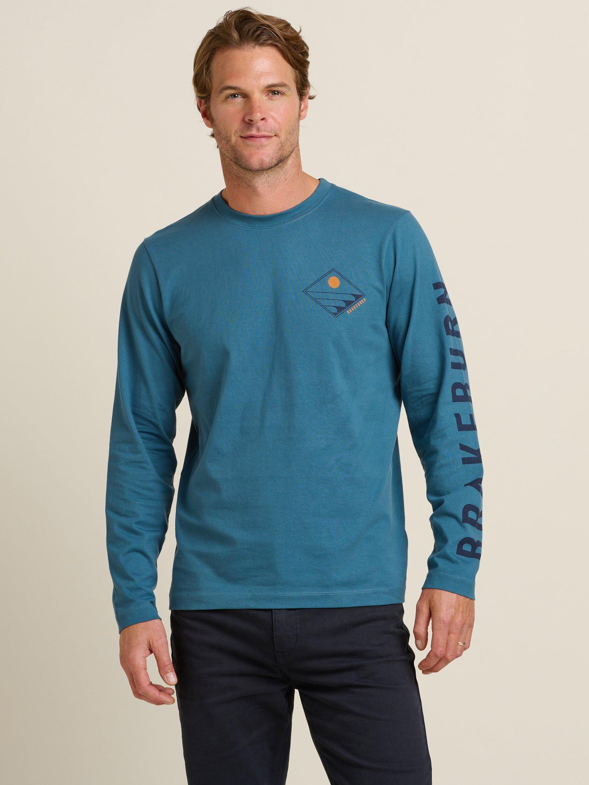 Product image 2 of 4, which shows Brakeburn Cotton Regular Fit Long Sleeve Barrel Waves T-Shirt, Blue, S