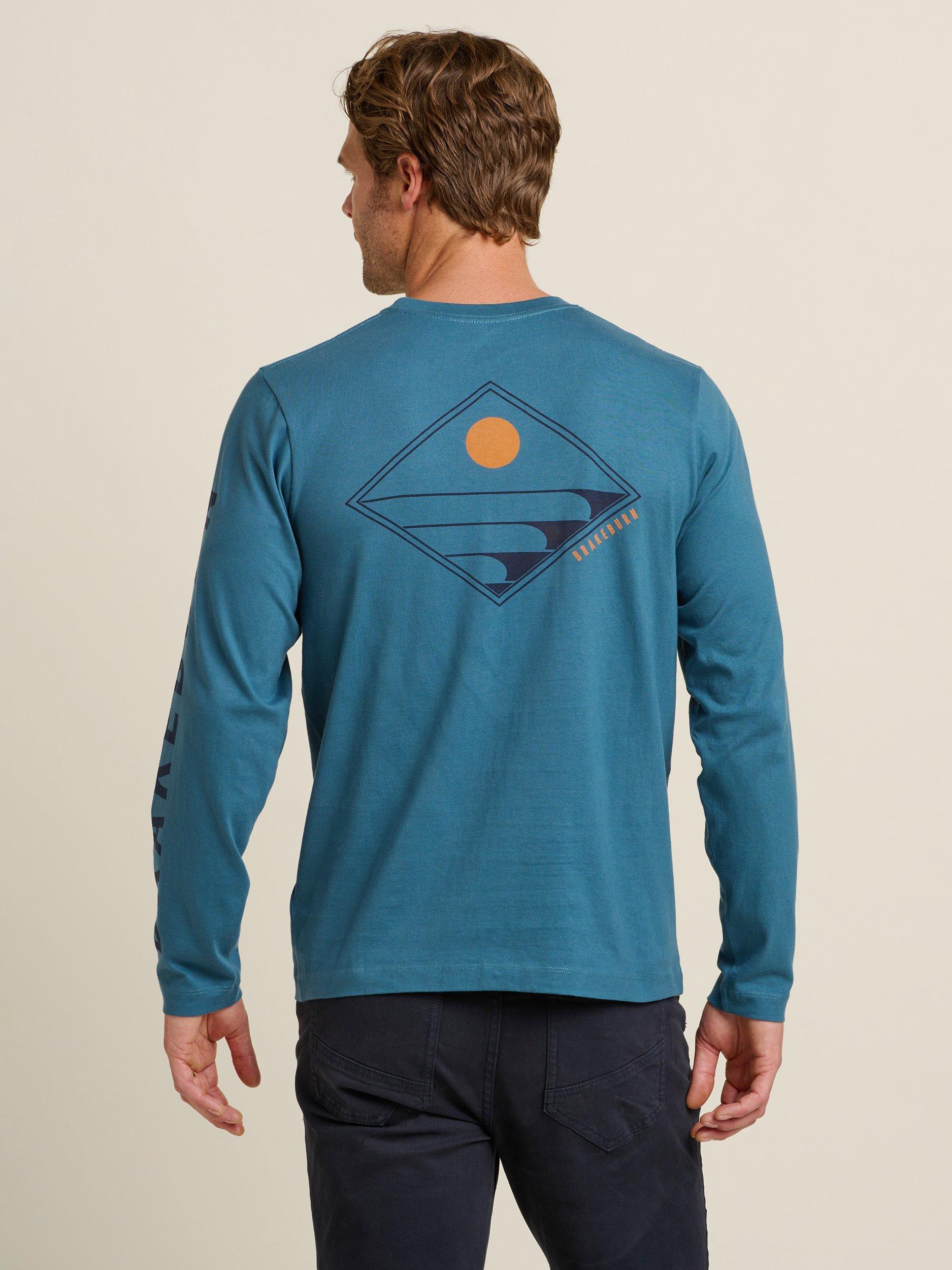 Product image 3 of 4, which shows Brakeburn Cotton Regular Fit Long Sleeve Barrel Waves T-Shirt, Blue, S