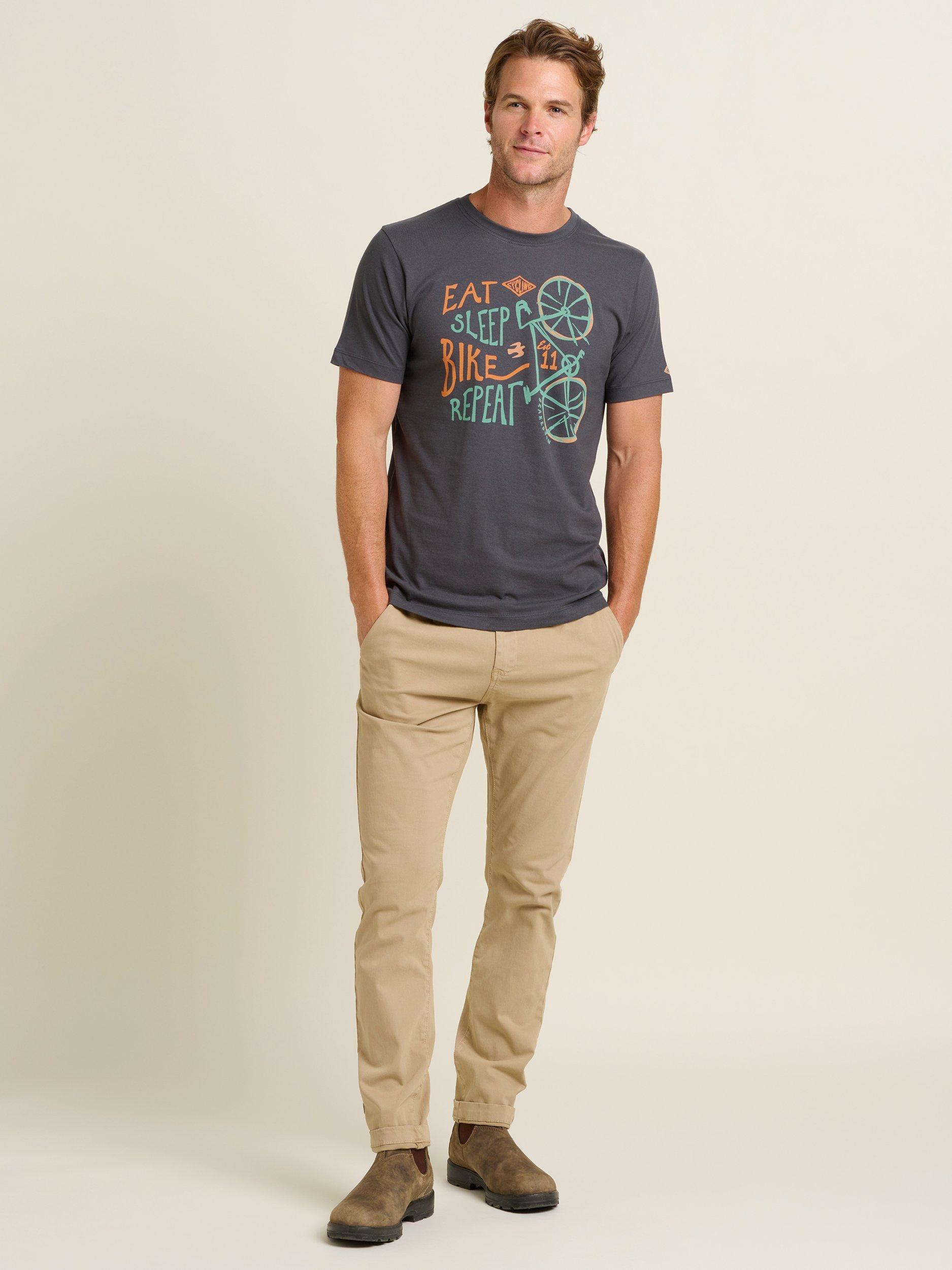 Product image 1 of 4, which shows Brakeburn Eat Sleep Bike T-Shirt, Grey, S