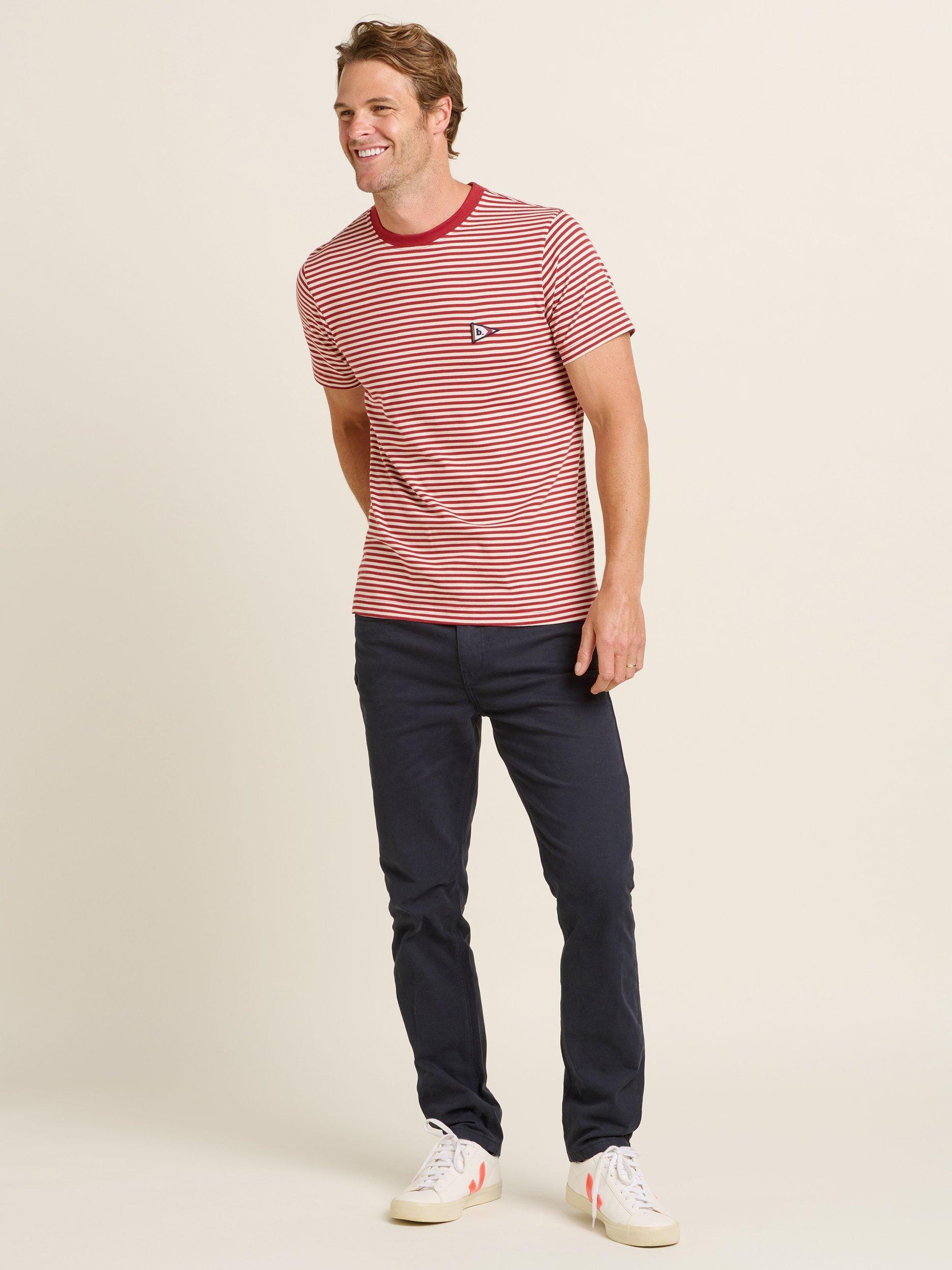 Product image 2 of 5, which shows Brakeburn Flag Stripe T-Shirt, Burgundy, S