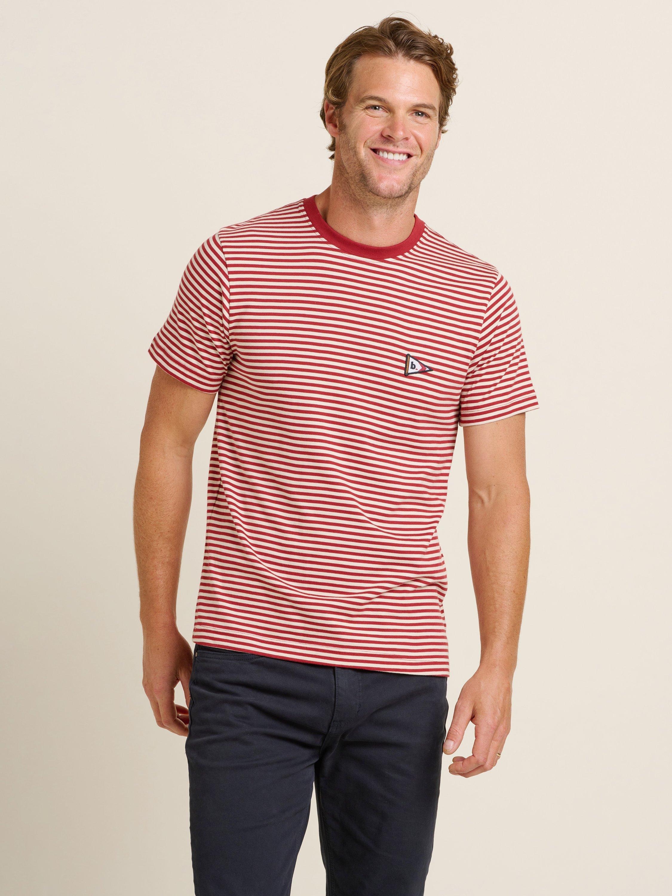 Product image 3 of 5, which shows Brakeburn Flag Stripe T-Shirt, Burgundy, S
