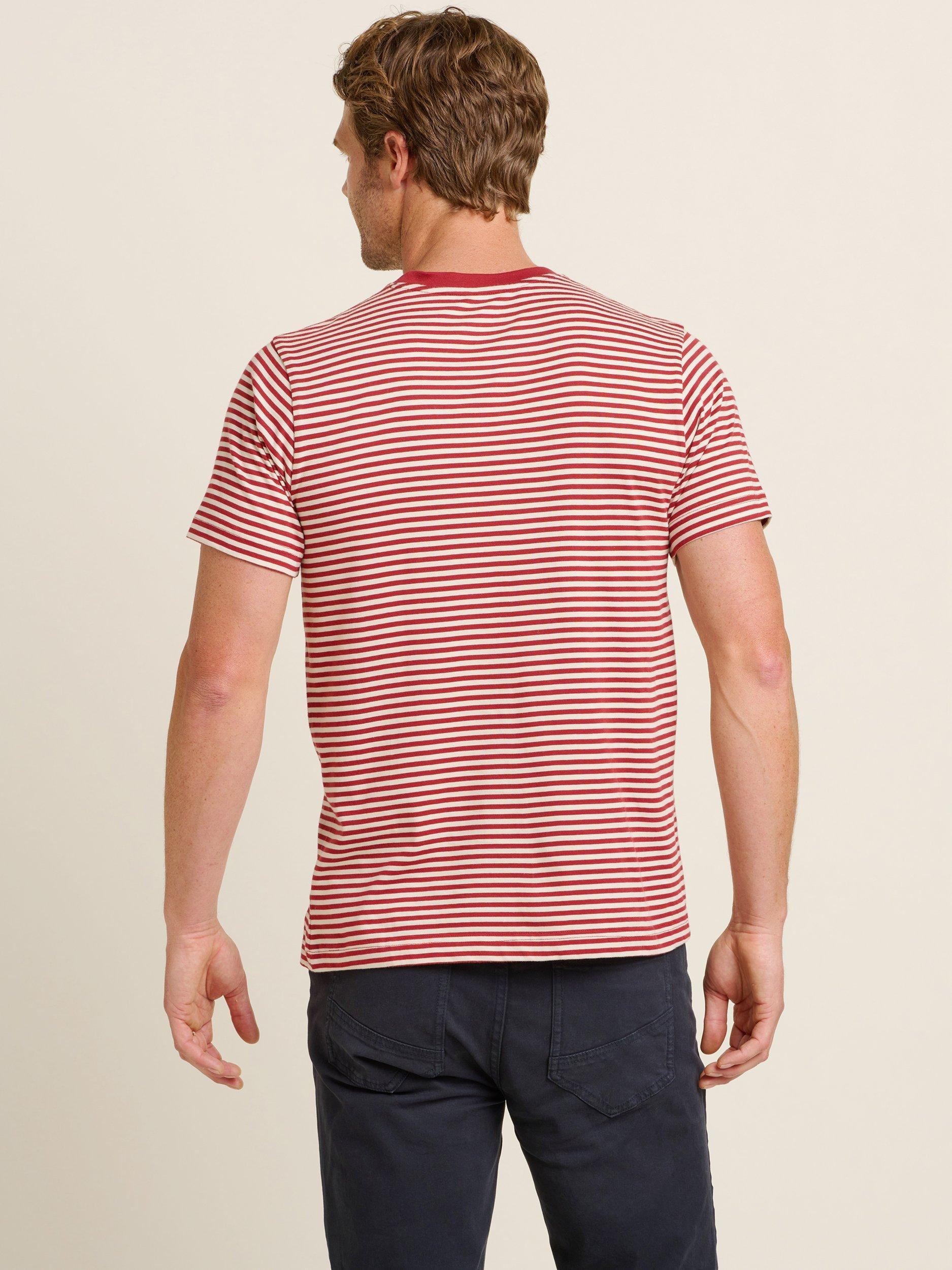 Product image 4 of 5, which shows Brakeburn Flag Stripe T-Shirt, Burgundy, S