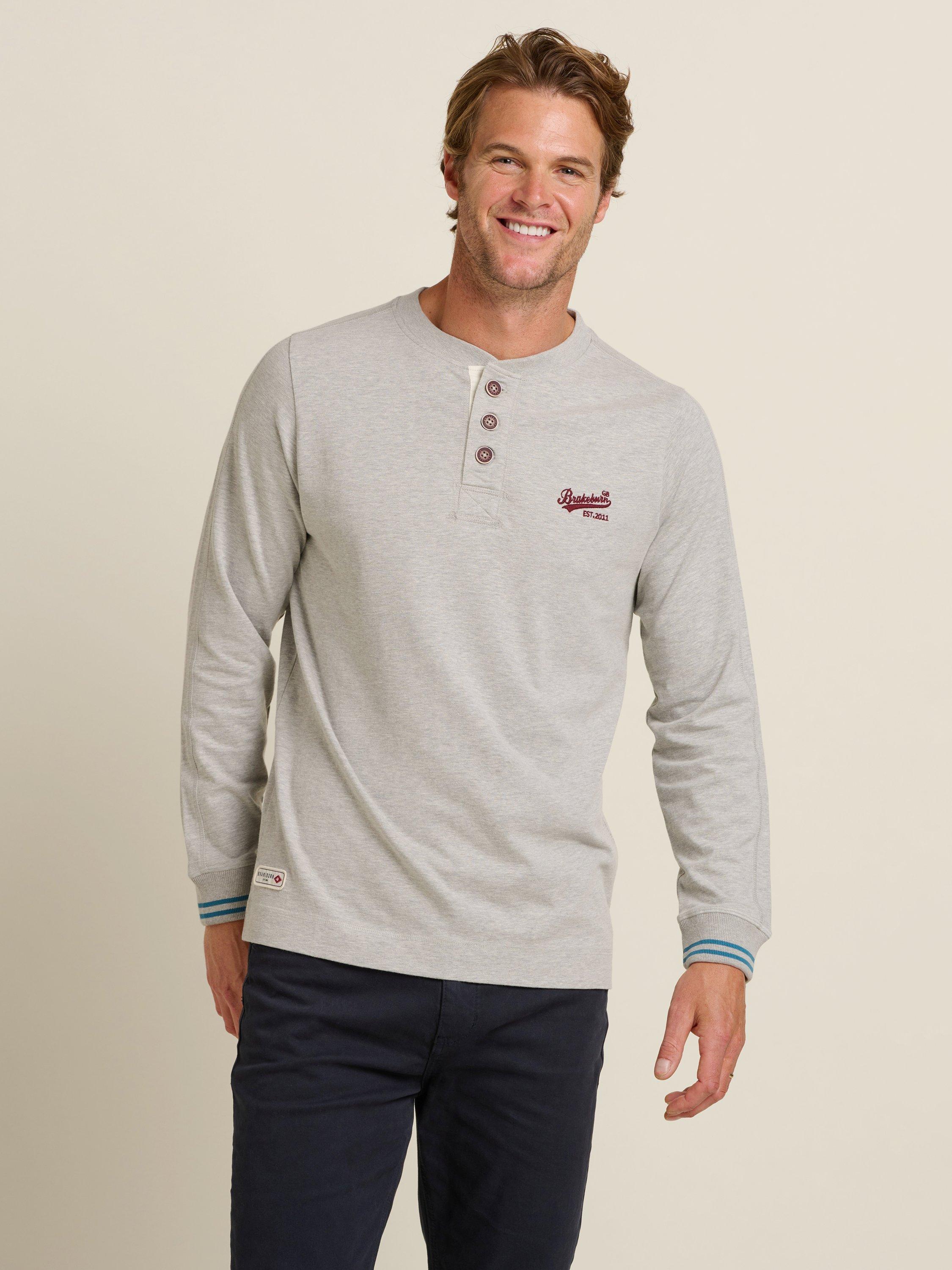 Product image 2 of 5, which shows Brakeburn Henley Jersey Top, Grey, S