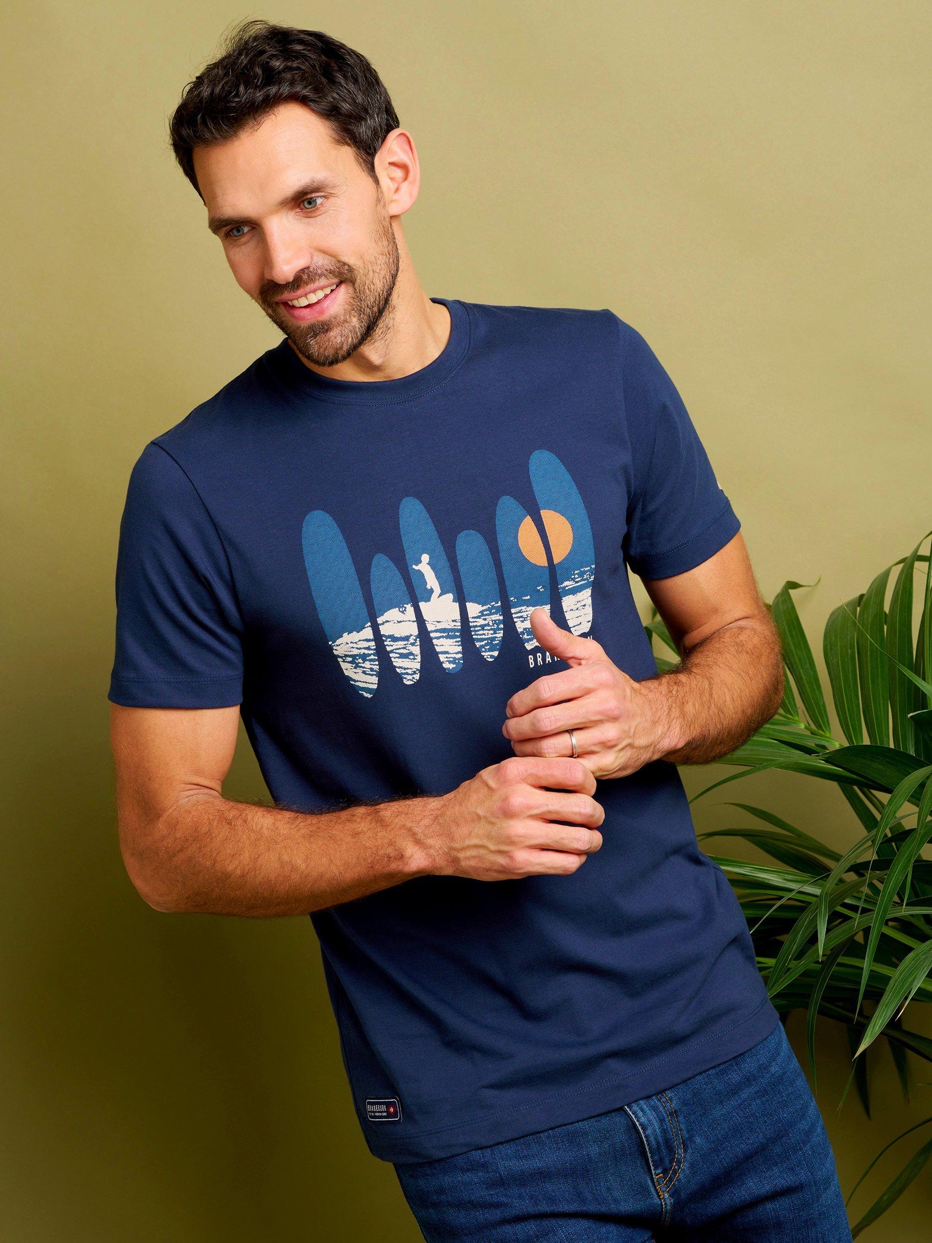 Product image 5 of 5, which shows Brakeburn Half Tone Surf T-Shirt, Navy, S