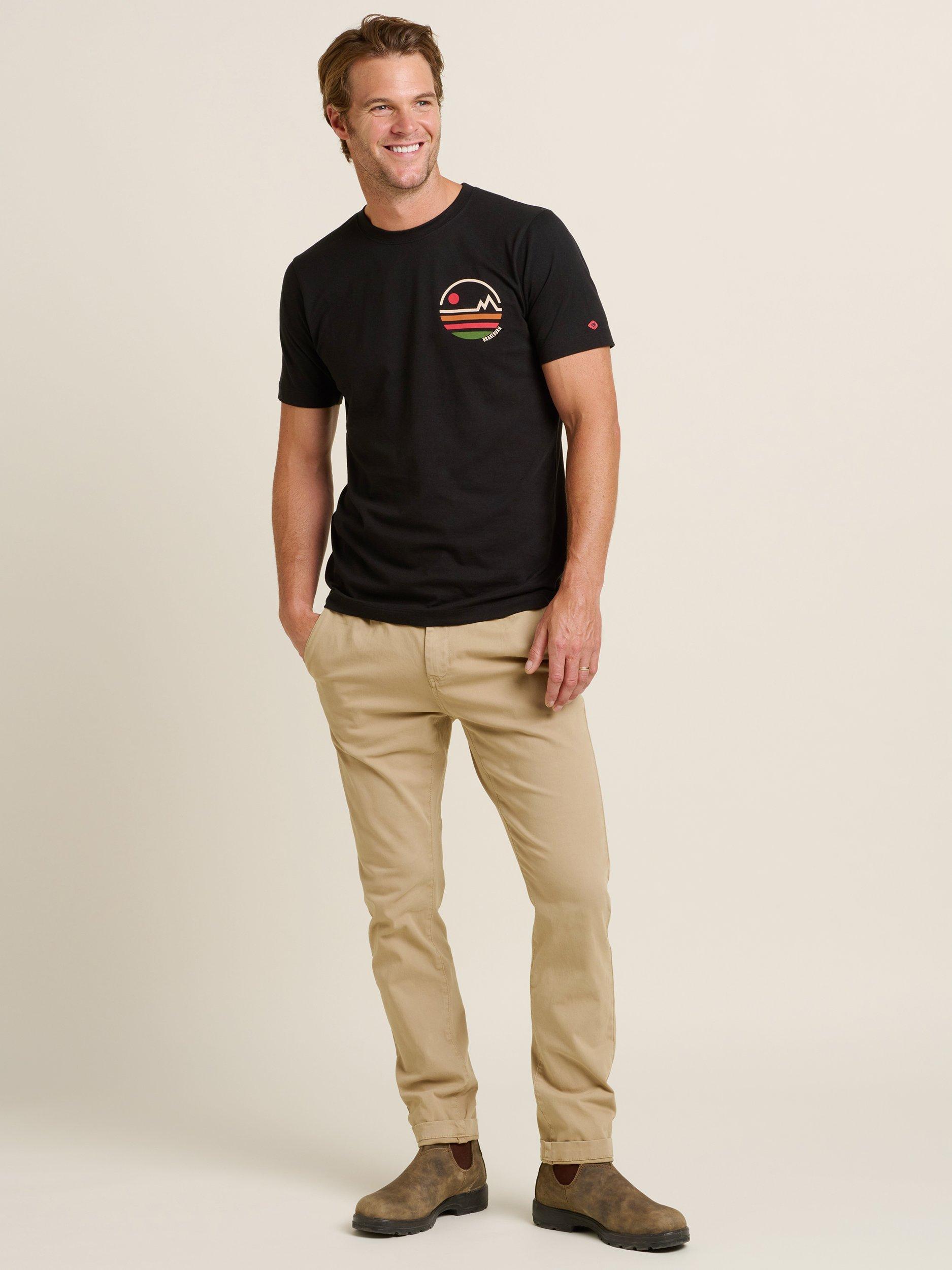 Product image 1 of 4, which shows Brakeburn Cotton Regular Fit Linear Mountains T-Shirt, Black, S