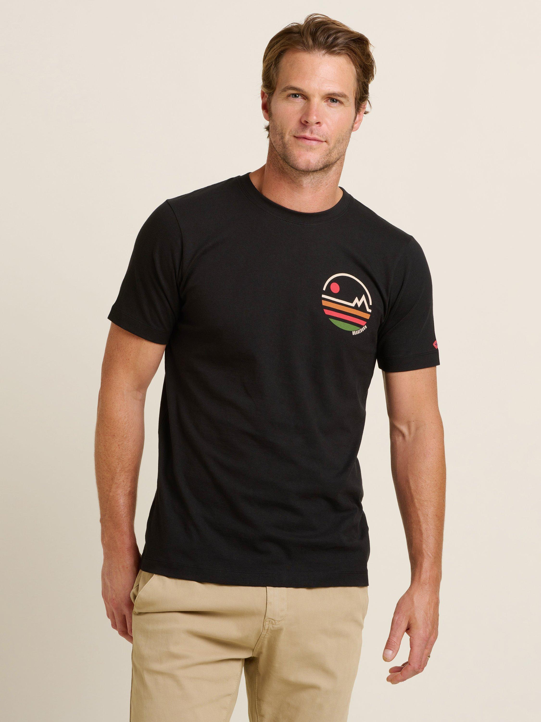 Product image 2 of 4, which shows Brakeburn Cotton Regular Fit Linear Mountains T-Shirt, Black, S