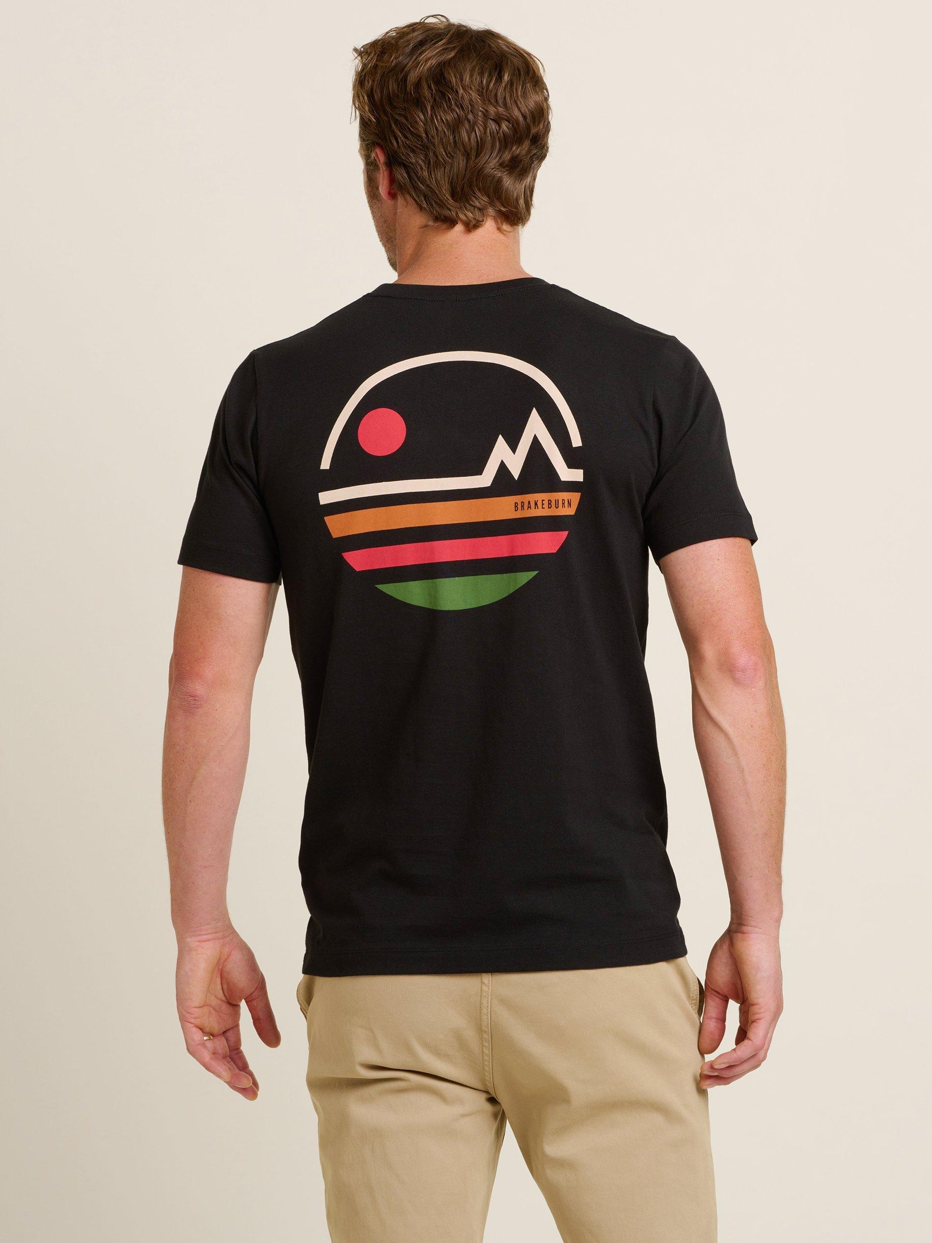 Product image 3 of 4, which shows Brakeburn Cotton Regular Fit Linear Mountains T-Shirt, Black, S