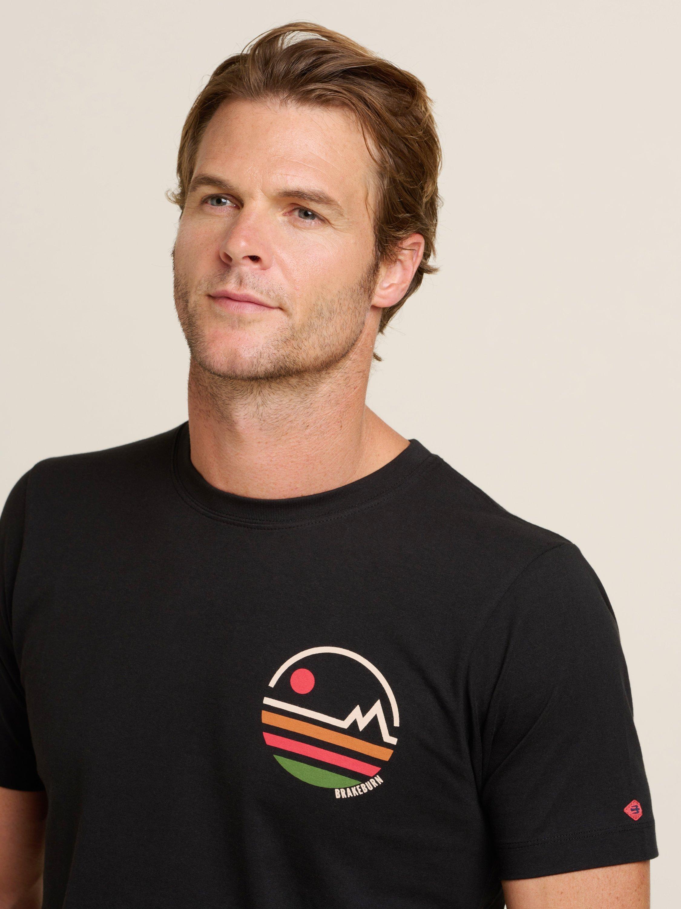 Product image 4 of 4, which shows Brakeburn Cotton Regular Fit Linear Mountains T-Shirt, Black, S