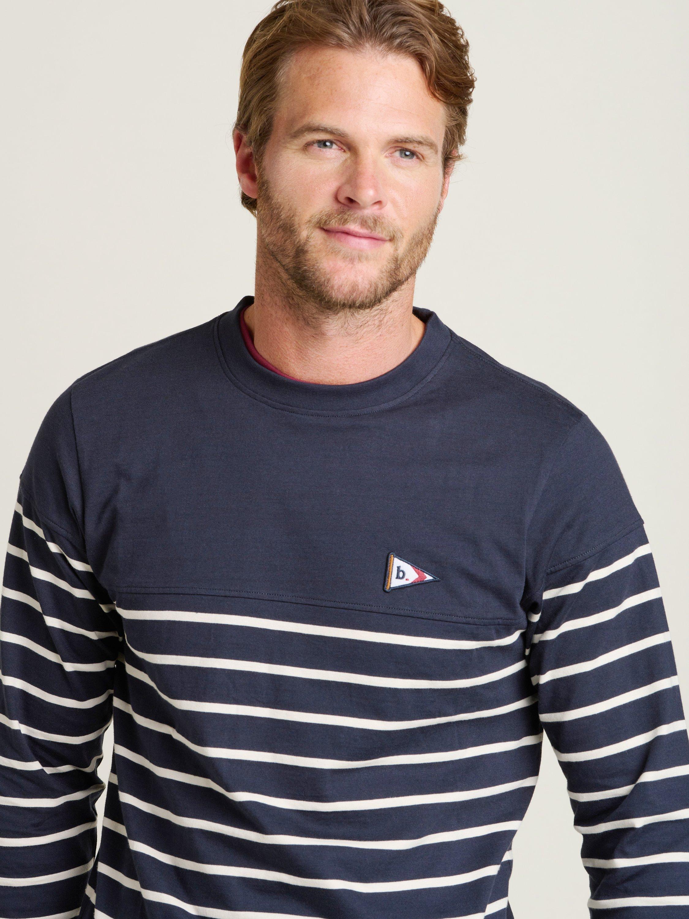 Product image 4 of 5, which shows Brakeburn Long Sleeve Breton Stripe T-Shirt, Navy, S