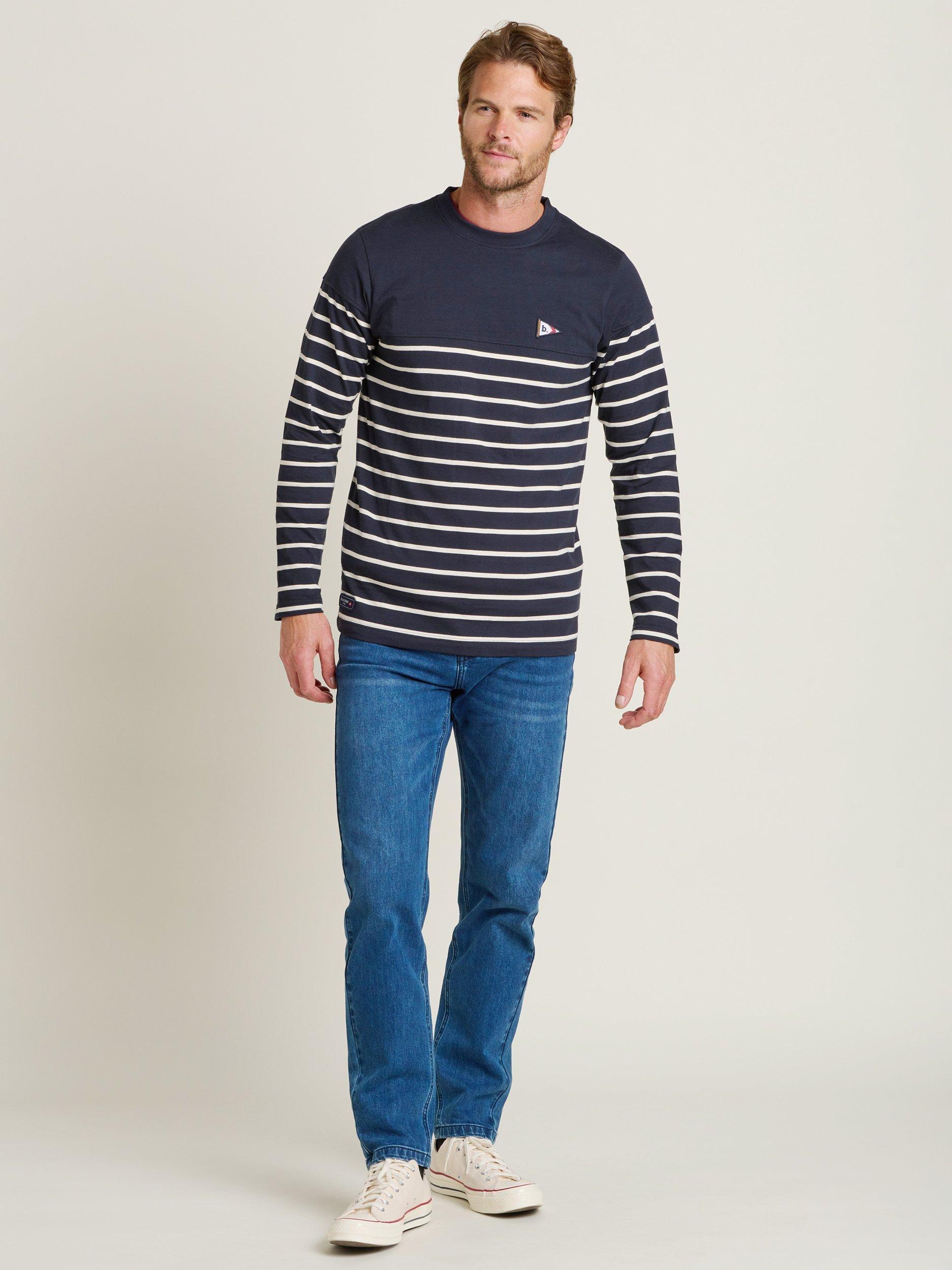Product image 5 of 5, which shows Brakeburn Long Sleeve Breton Stripe T-Shirt, Navy, S
