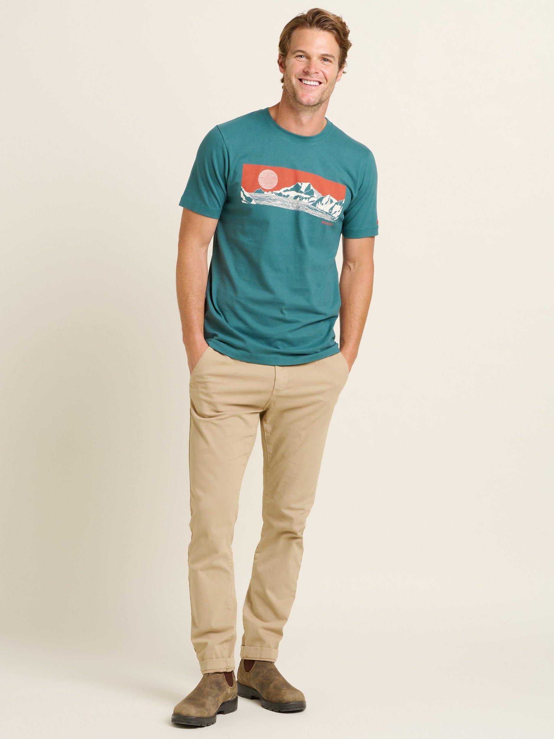 Product image 1 of 4, which shows Brakeburn Cotton Regular Fit Outdoors Graphic T-Shirt, Green, S