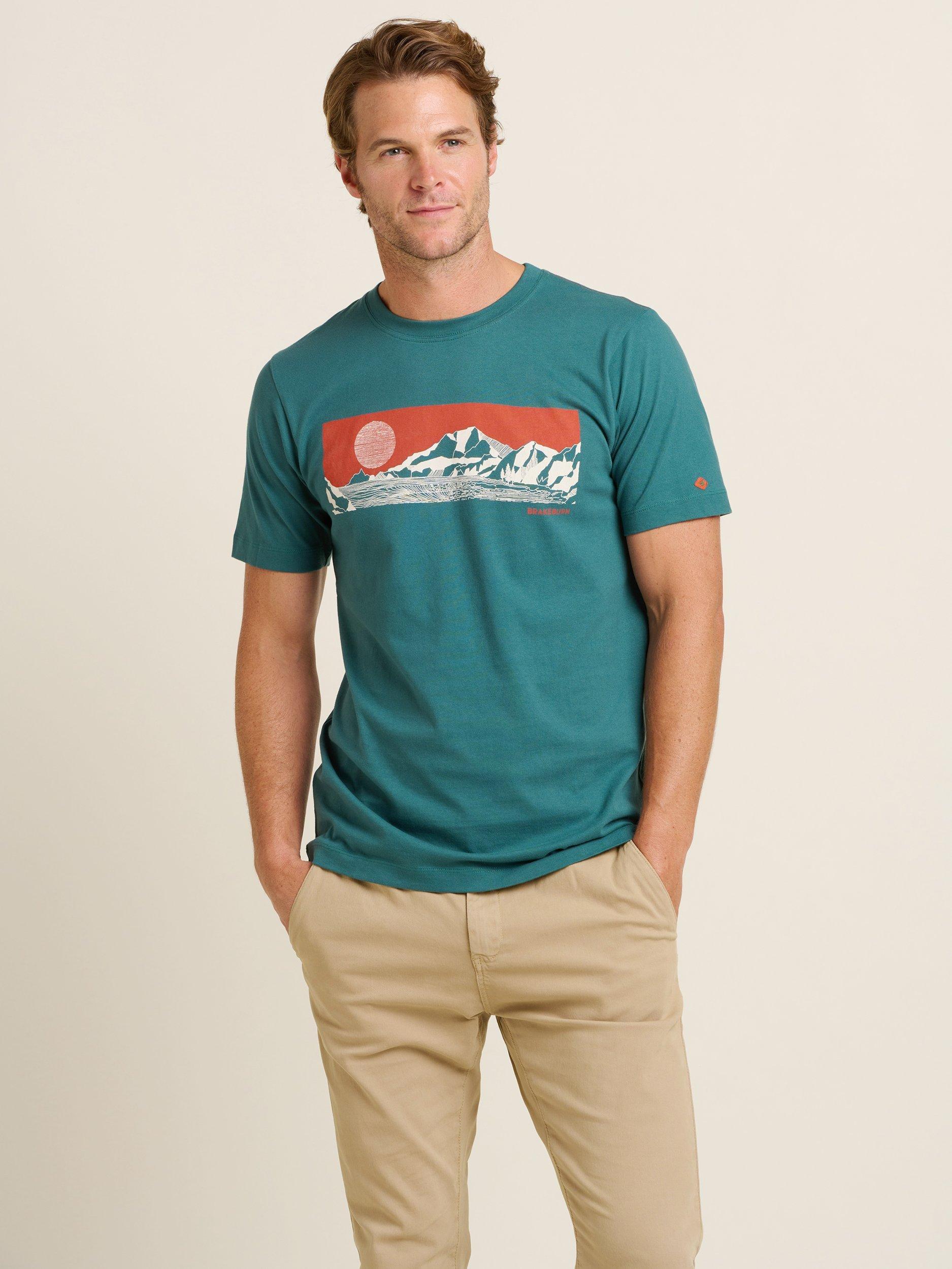 Product image 2 of 4, which shows Brakeburn Cotton Regular Fit Outdoors Graphic T-Shirt, Green, S